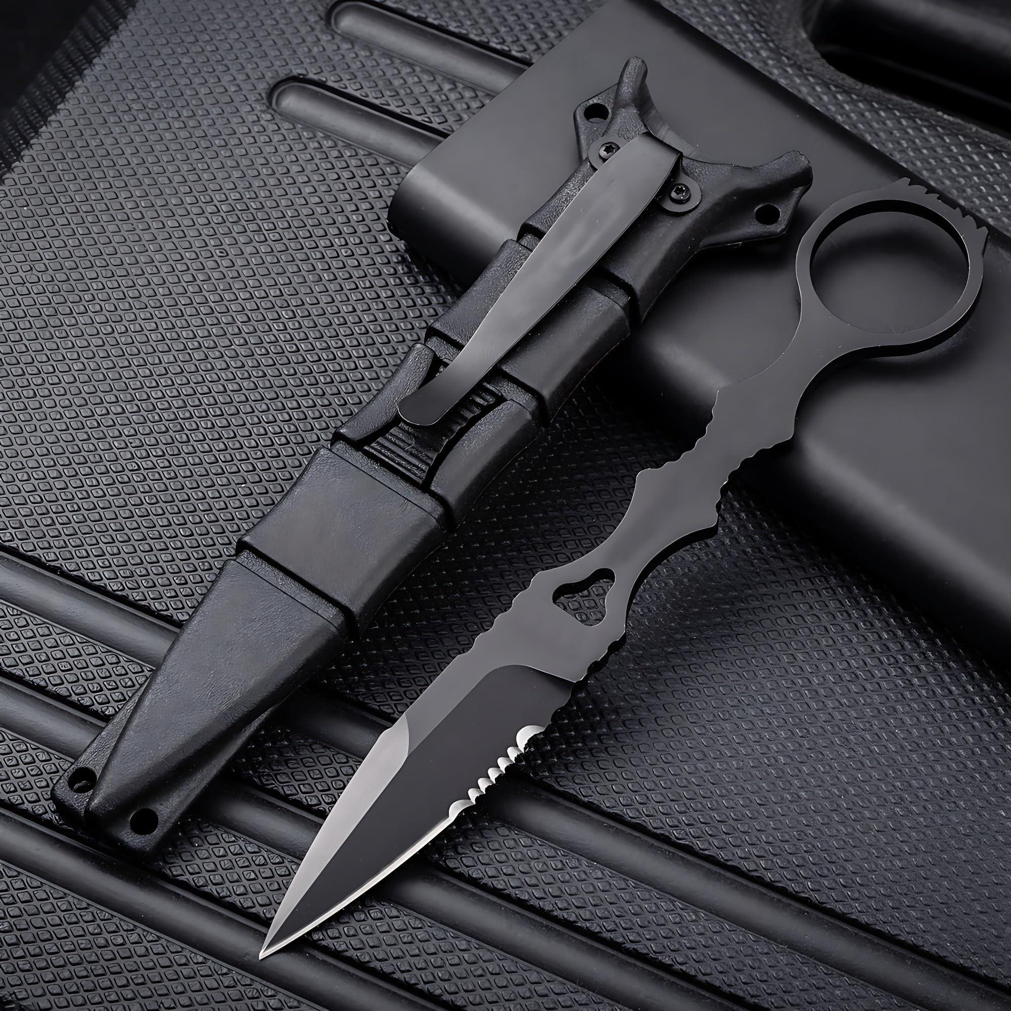 Portable Knife 6.7 Inch 440C Fixed Blade Outdoor Camping Portable Straight Knife With Kydex Sheath The Knife Comes In Black And White (Black)