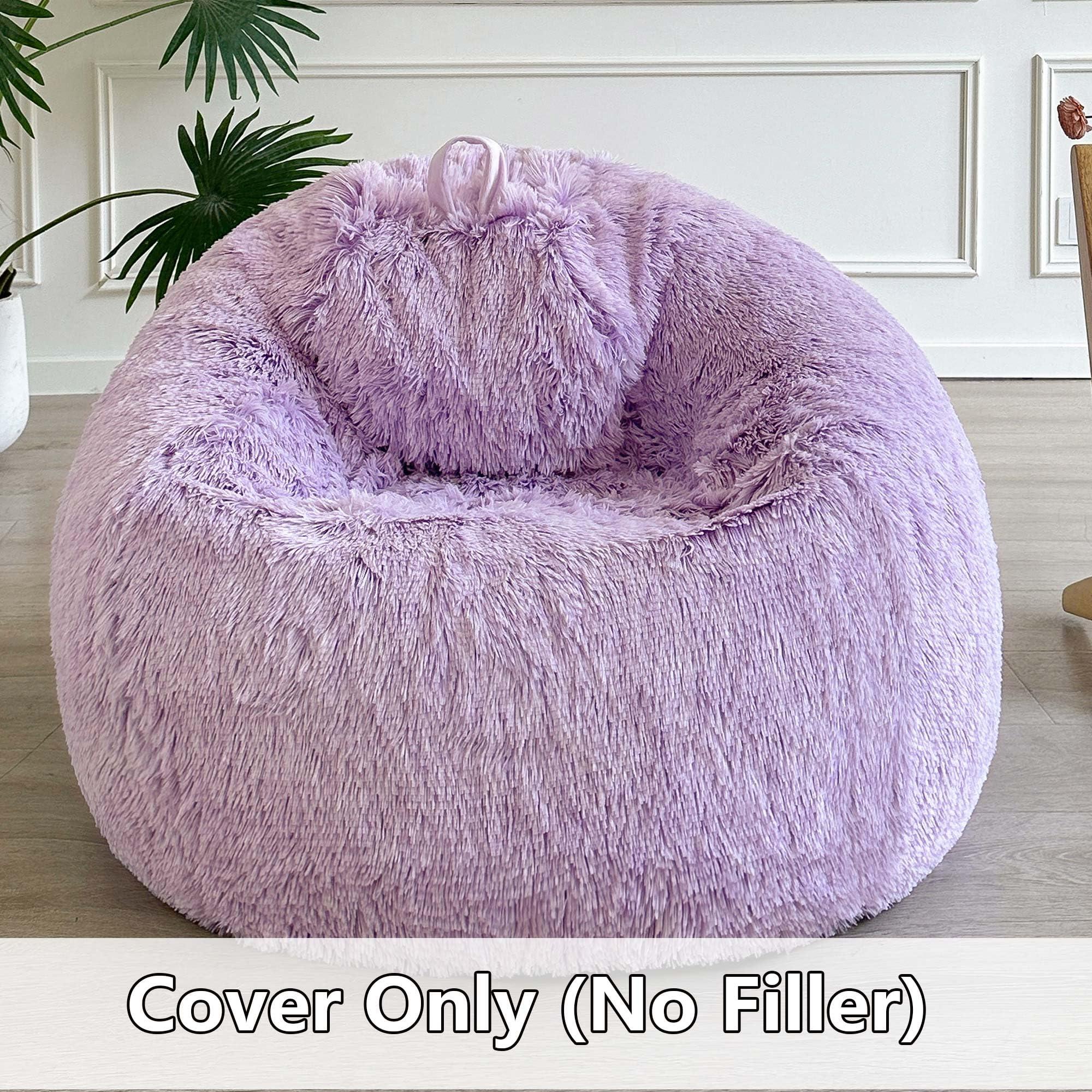 LIFEREVO Fluffy Faux Fur Bean Bag Chair Cover (No Filler), Ultra-Soft Light Purple Stuffed Animal Storage Bean Bag Cover, Anti-Slip Fuzzy Gaming Bean Bag Cover for for Kids Adults (Ombre Lavender) - Image 3