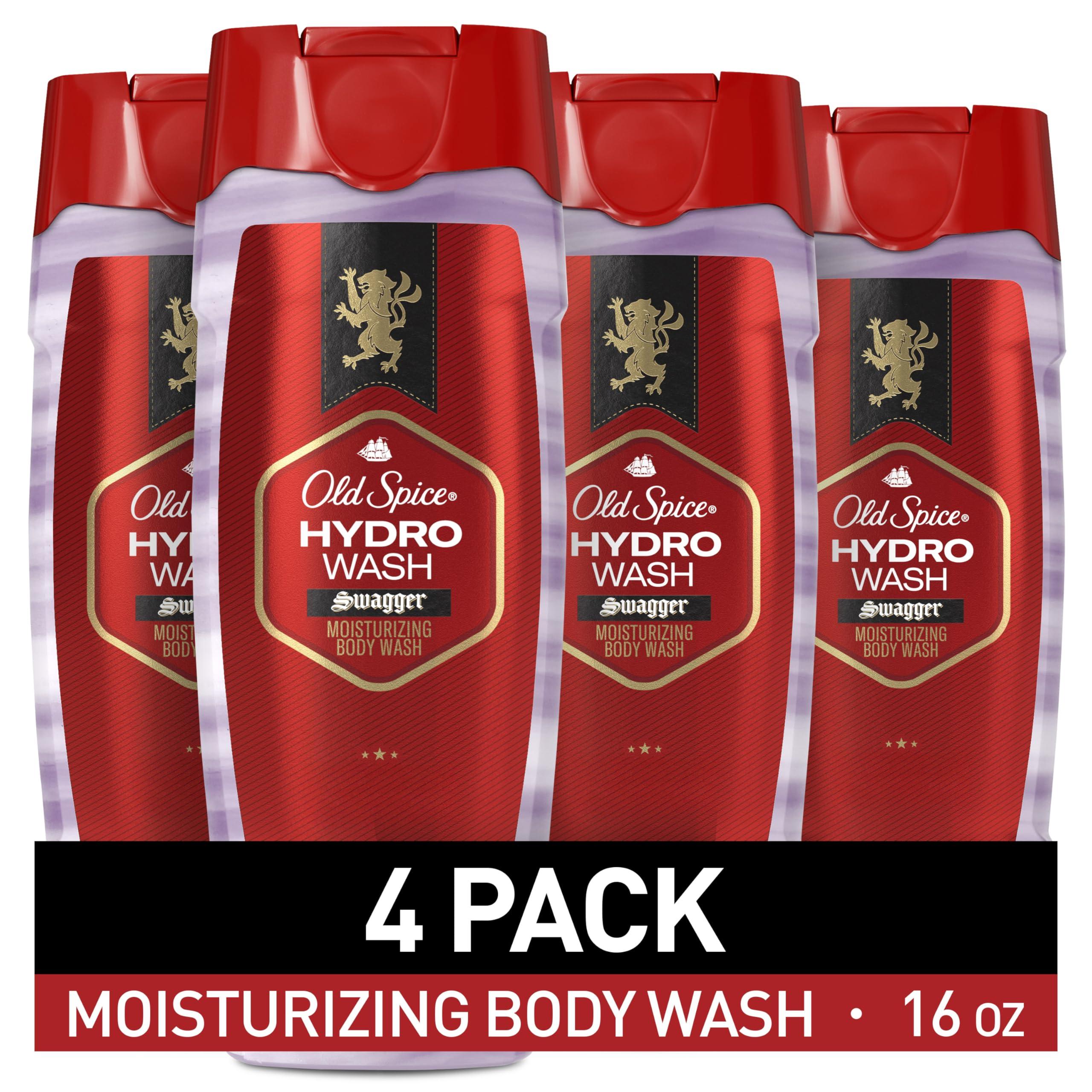 Old Spice Moisturizing Body Wash for Men, Hydro Wash, 2-in-1 Long Lasting Scent & Deep Hydration, 24/7 Shower Fresh, Smoother Swagger Scent, 16 oz (Pack of 4)