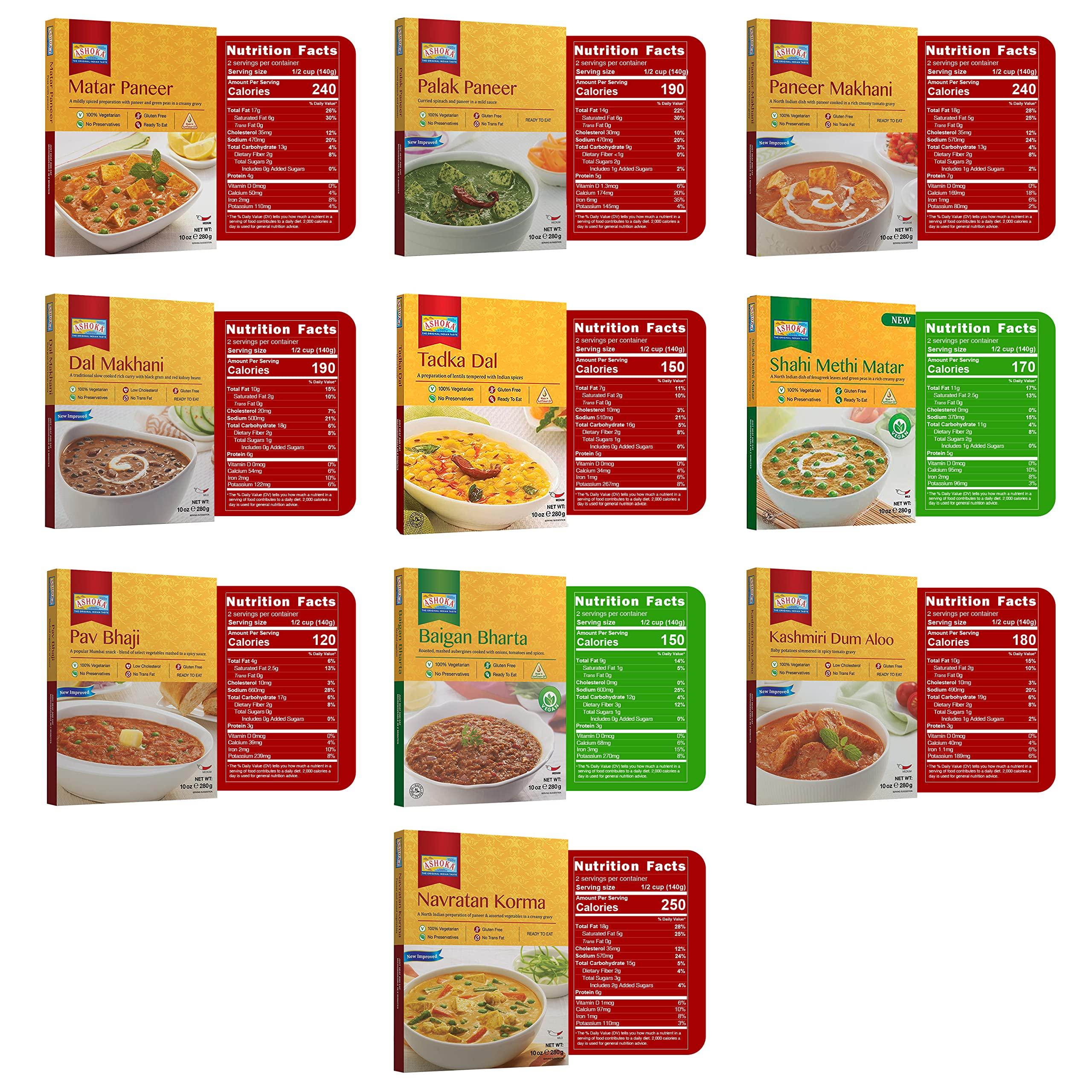 Ashoka Microwaveable Entrees 1932, Vegetarian Sampler Kit, Heat & Serve Meal Pack, Kosher Certified Variety Pack, Authentic Indian Cuisine, Instant Meals, Gluten-Free with No Preservatives, Pack of 10 - Image 3