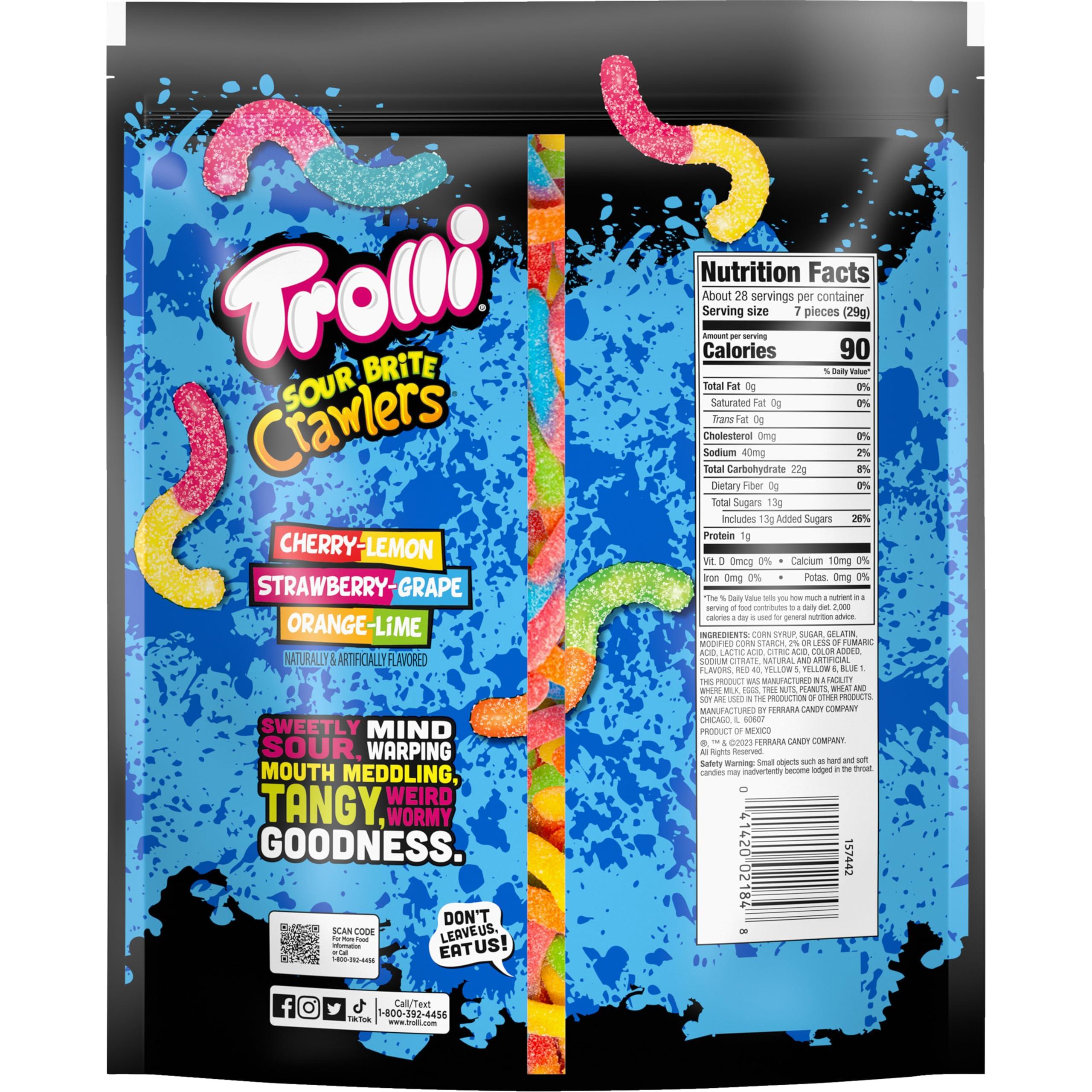 Trolli Sour Brite Crawlers, Candy, Cherry-Lemon, Strawberry-Grape & Orange-Lime, Sweet and Sour, Gummy Worms, 28.8 oz - Image 9