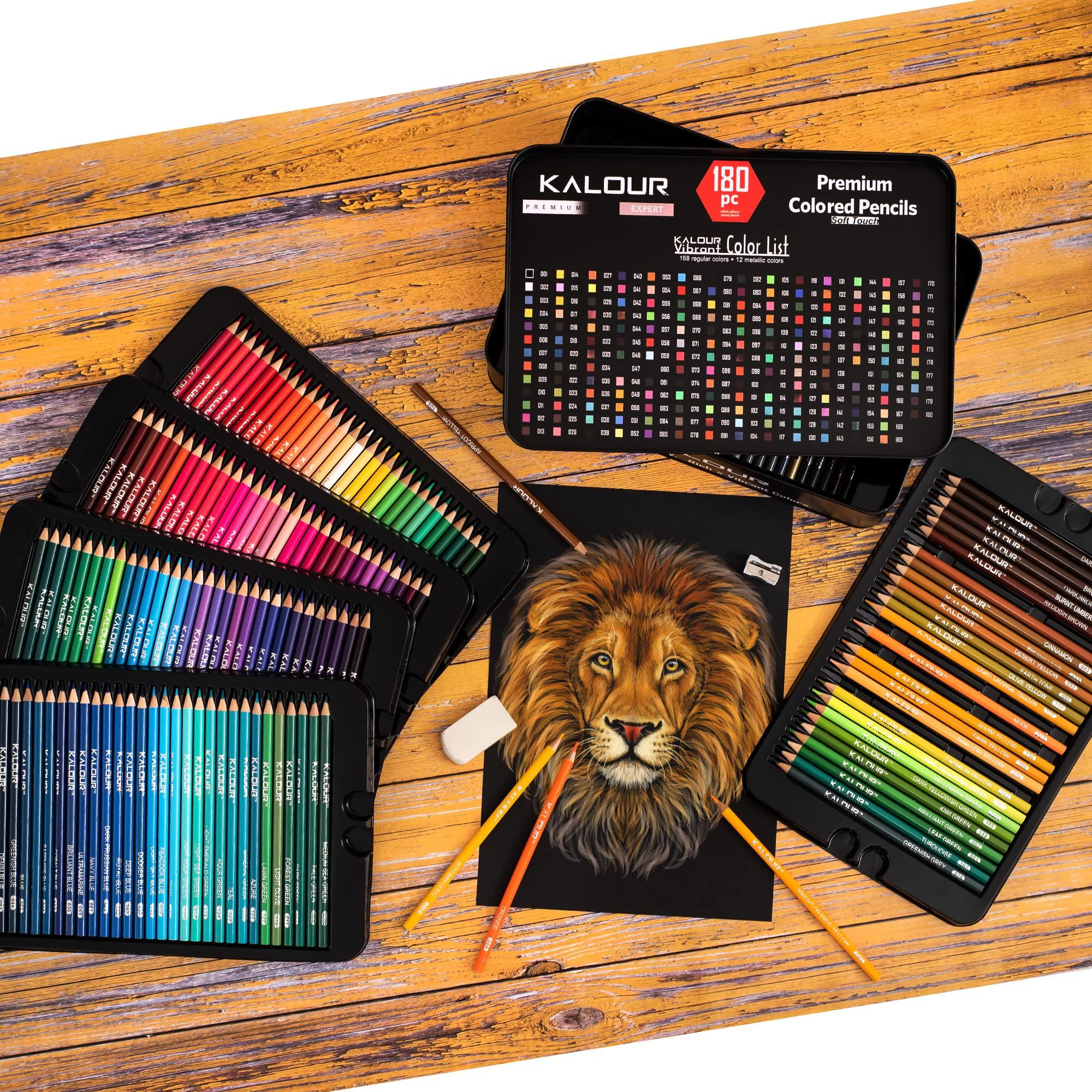 KALOUR 180 Colored Pencil Set for Adults Artists - Rich Pigment Soft Core -12 Metallic Pencil - Ideal for Coloring Drawing Sketching Shading Blending - Vibrant Color（Tin Case） - Image 6