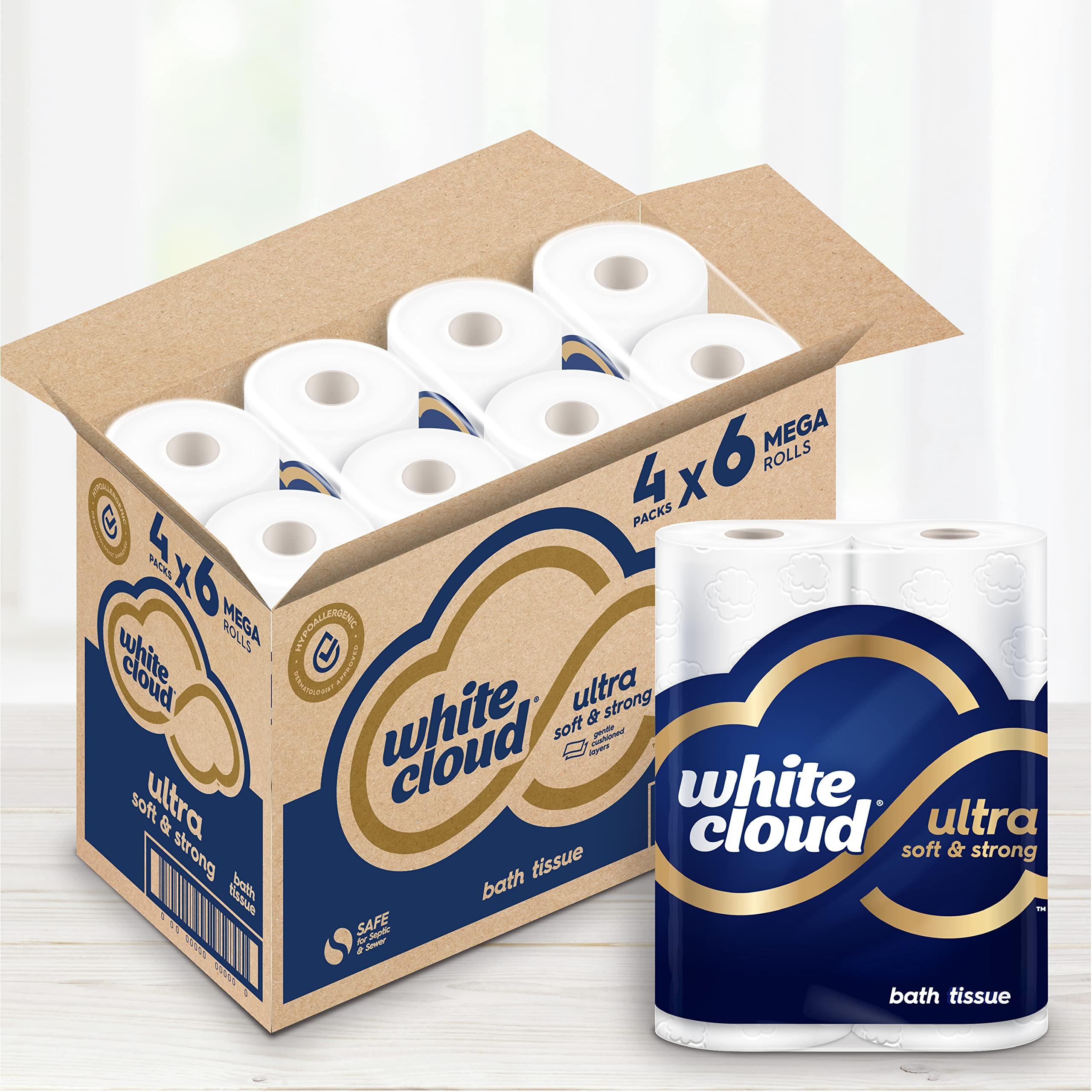 White Cloud Ultra Soft & Strong Toilet Paper, 4 packs of 6 Mega Rolls = 96 Regular Rolls - Image 2