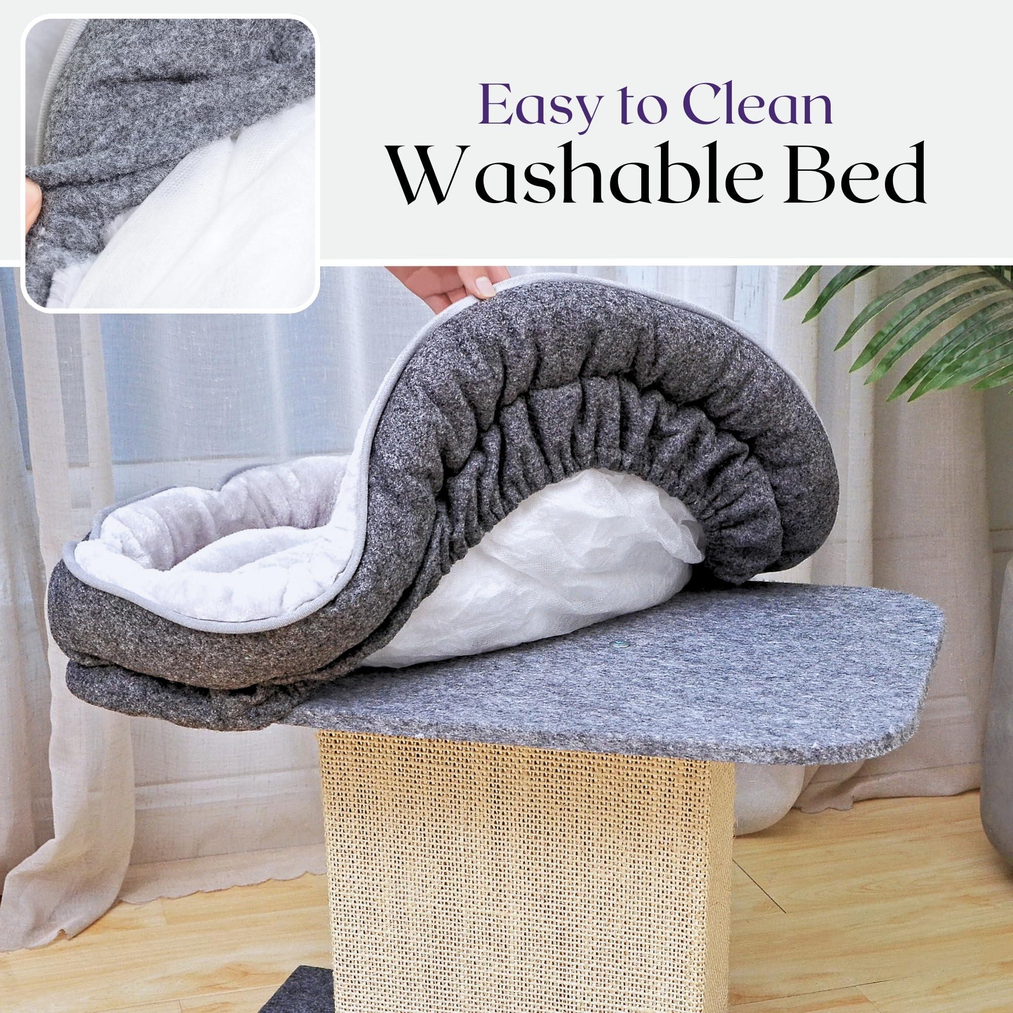 Catry 19" High 2-in-1 Elevated Cat Perch with Large Soft Felt Bed, Wide Sisal Scratching Post, Minimalist Cat Furniture for Climbing, Scratching & Resting, Fits All Indoor Cats & Home Décor, Grey - Image 8