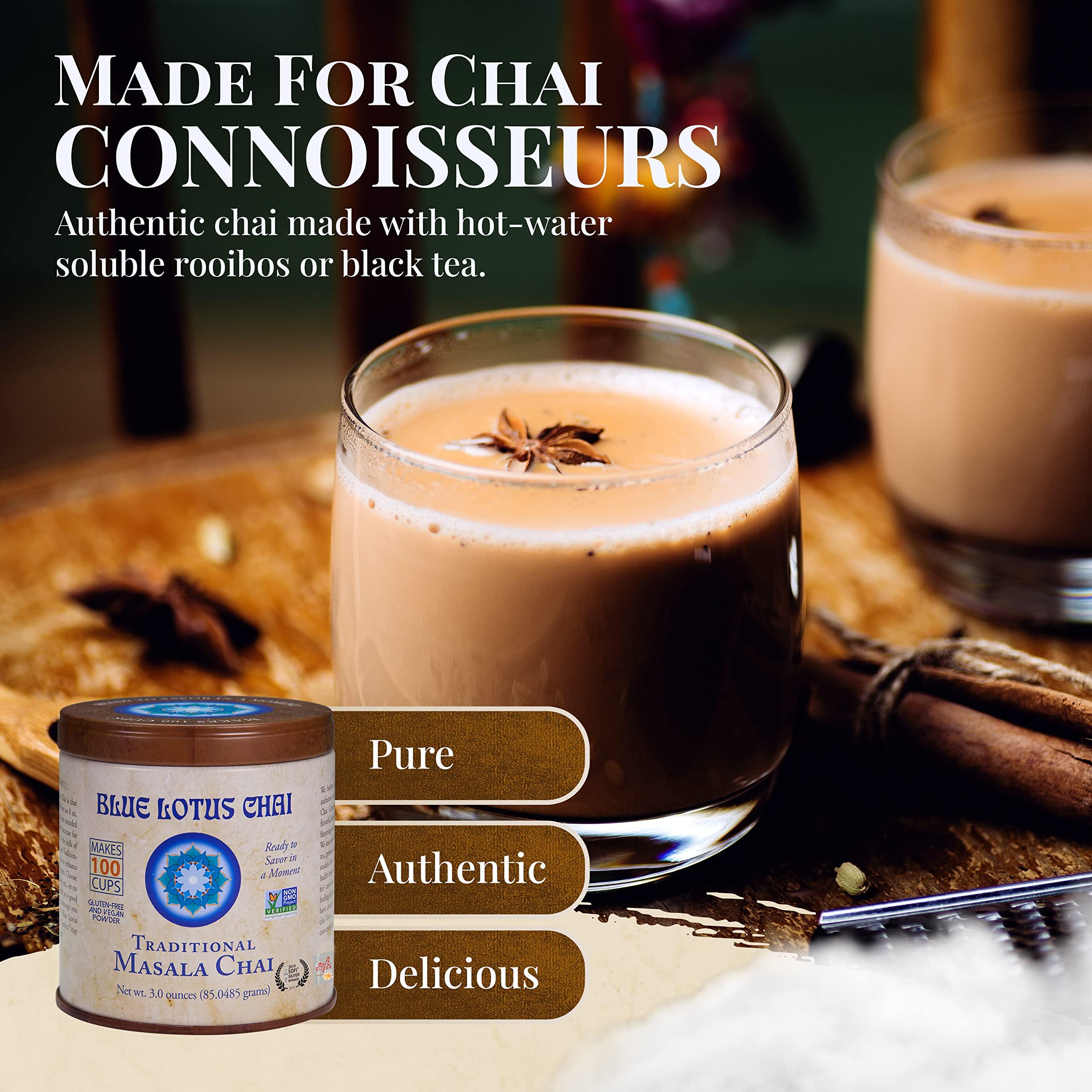 Blue Lotus Chai Tea - Traditional Masala Chai - Makes 100 Cups - 3 Ounce Masala Spiced Chai Powder with Organic Spices - Instant Indian Tea No Steeping - No Gluten - Image 2