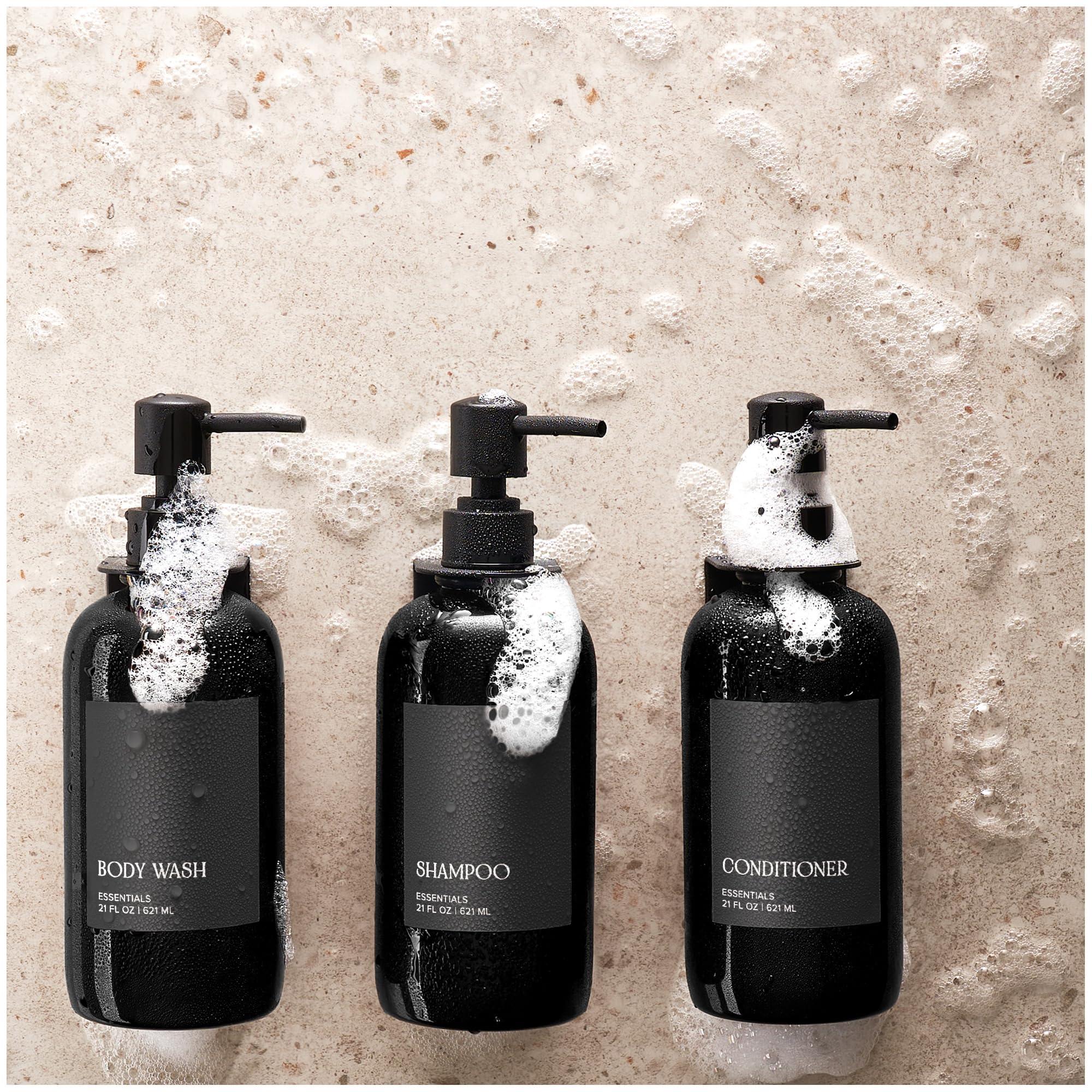Stylish Shampoo and Conditioner Dispenser Set of 3 for Wall Mount - Modern Drill Free 21oz Shower Soap Bottles with Labels - Easy Refill Body Wash Dispensers for an Instant Bathroom Decor Upgrade - Image 5