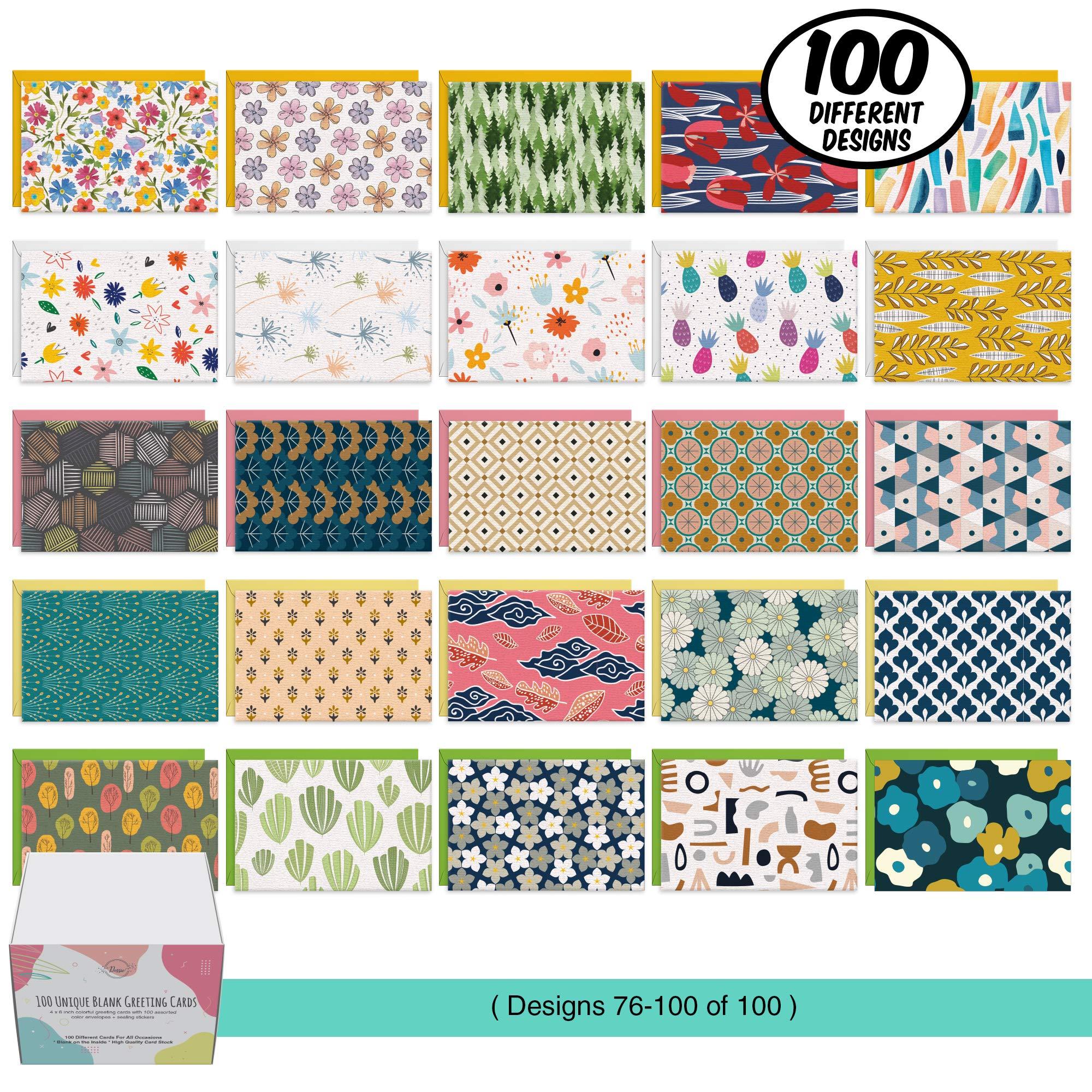 Dessie 100 Unique Blank Cards With Envelopes 4x6 - All Occasion Blank Greeting Cards w/Colored Envelopes & Gold Seals. No Repetition. Note Cards with Envelopes Set - Image 5