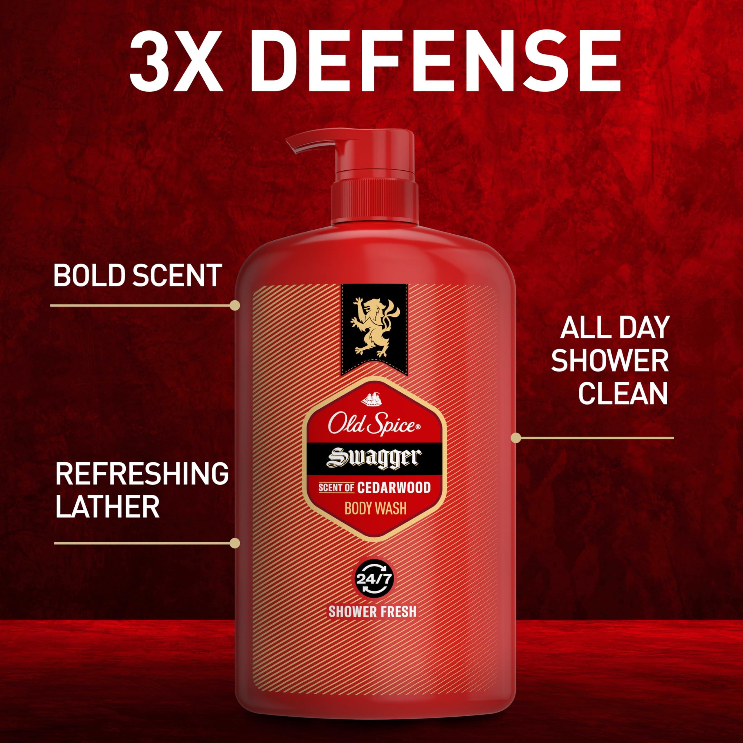 Old Spice Refreshing Body Wash for Men, 3X Defense, 24/7 Shower Fresh with Long Lasting Scent, Red Collection, Swagger with Cedarwood Scent, 33.4 oz (Pack of 4) - Image 2