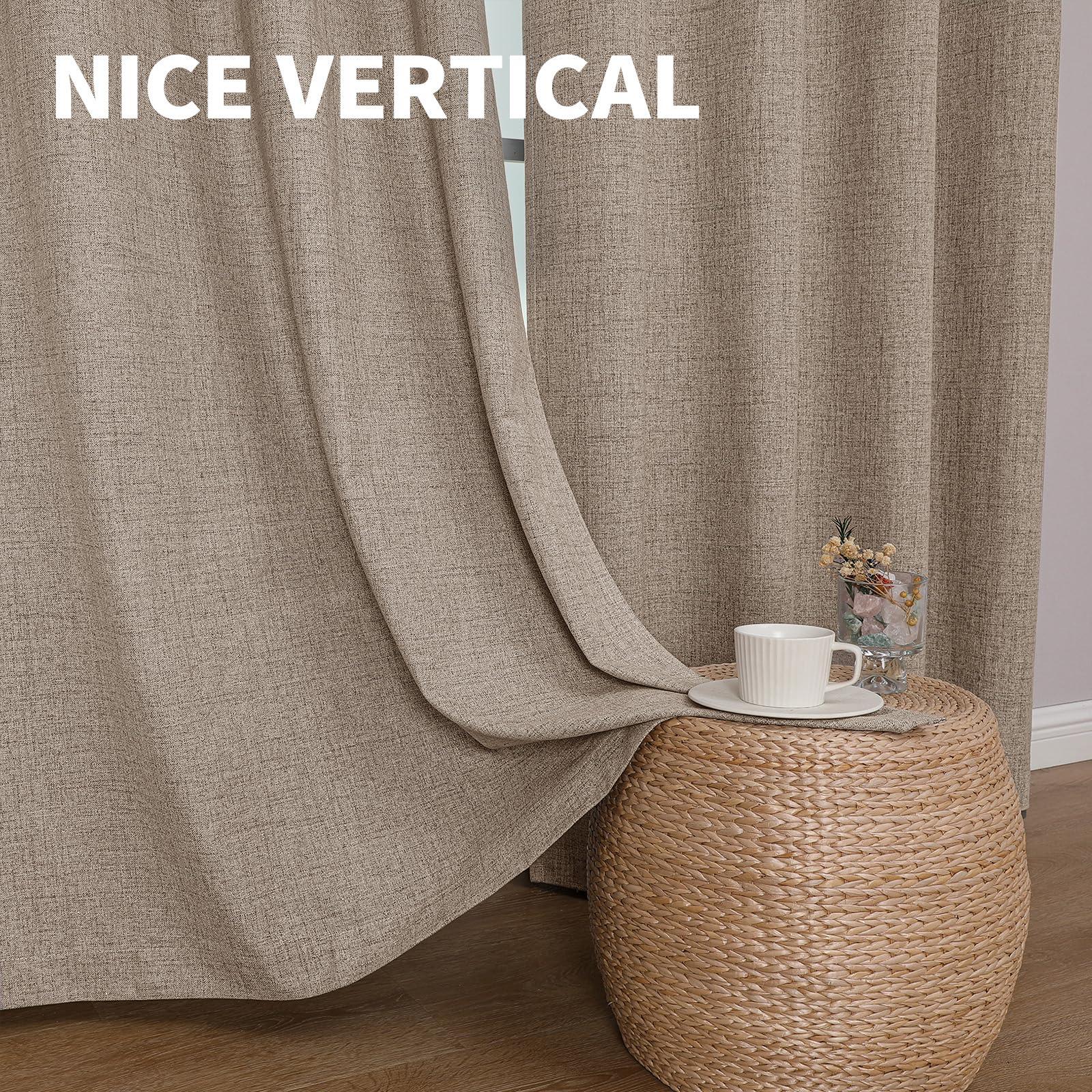 CUCRAF 100% Blackout Window Curtains 84 inches Long 2 Panels Set, Faux Linen Look Thermal Insulated Grommet Drapes, Room Darkening Curtain for Bedroom Living Room(W52 x L84 Inch, Light Khaki) - Image 6