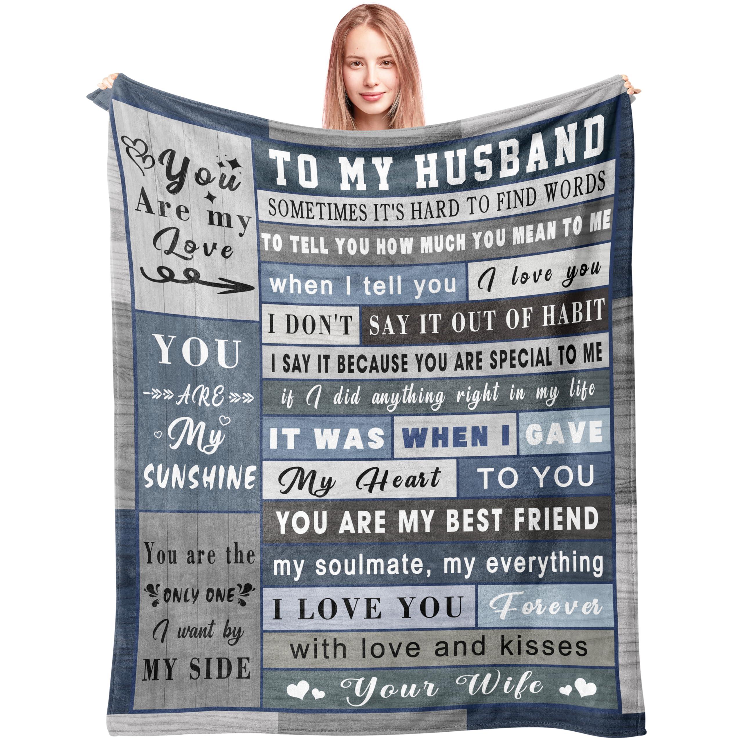 Spwasplo Gifts for Husband Fathers Day Blanket from Wife - Wedding Anniversary Christmas Birthday Gift for Husband - Ultra Soft Plush Throw Present Ideas for Him - 60"x50"