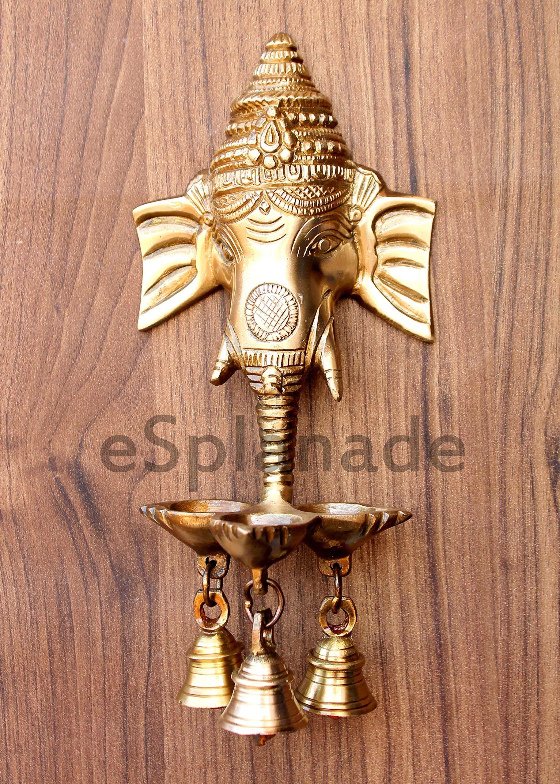 eSplanade - 9.5" Brass Ganesha Ganesh Ganpati Wall Hanging Deepak With Bells | Brass Diya | - Image 4