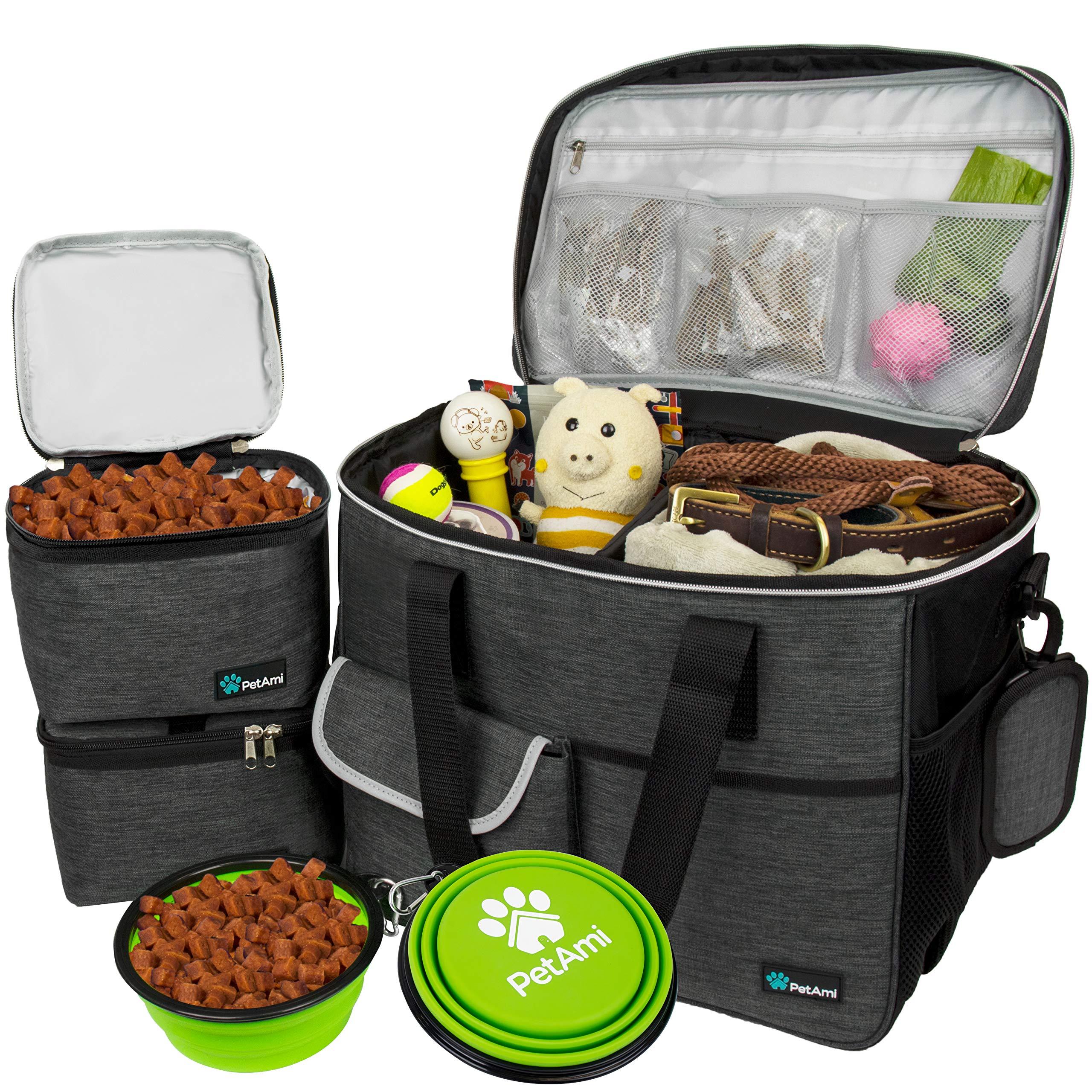 PetAmi Dog Travel Bag - Organizer with Food Container and Bowls, Supplies for Weekend Camping, Cat Diaper Bag (Charcoal, Large) - Image 1