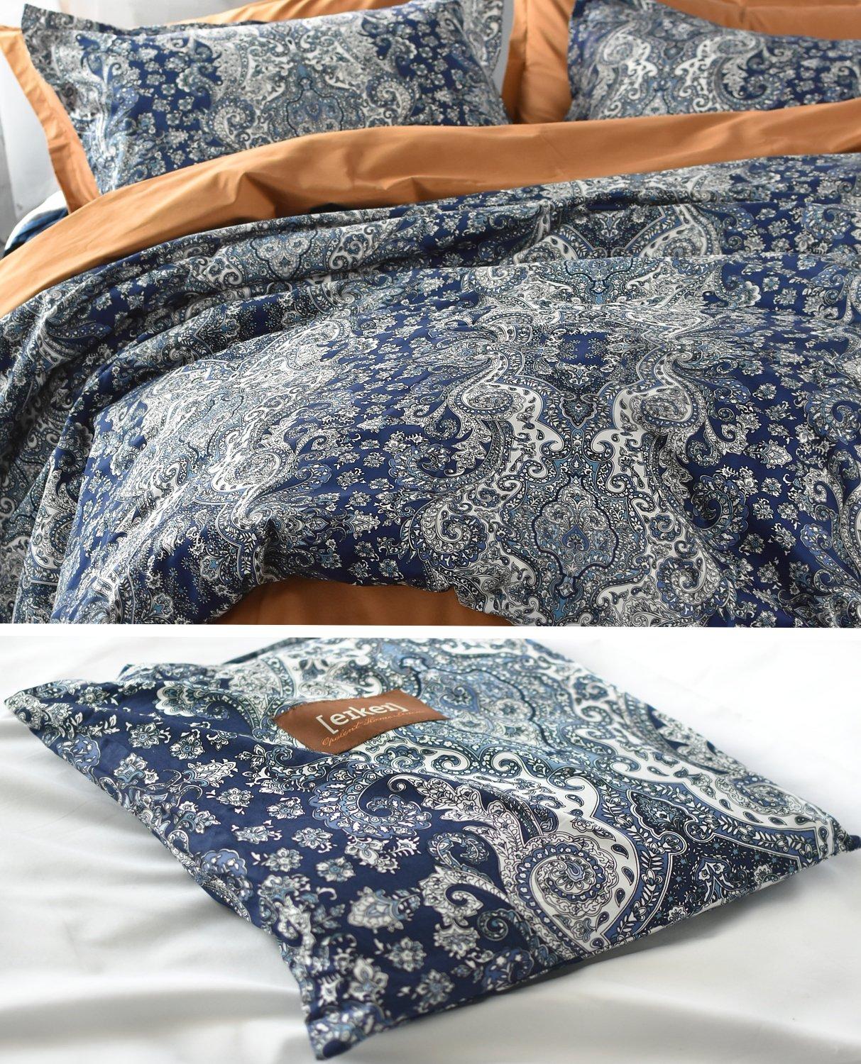 Eikei Home Damask Medallion Luxury Duvet Quilt Cover Boho Paisley Print Bedding Set 400 Thread Count Egyptian Cotton Sateen Vibrant Bohemian Pattern (Midnight, Queen) - Image 7