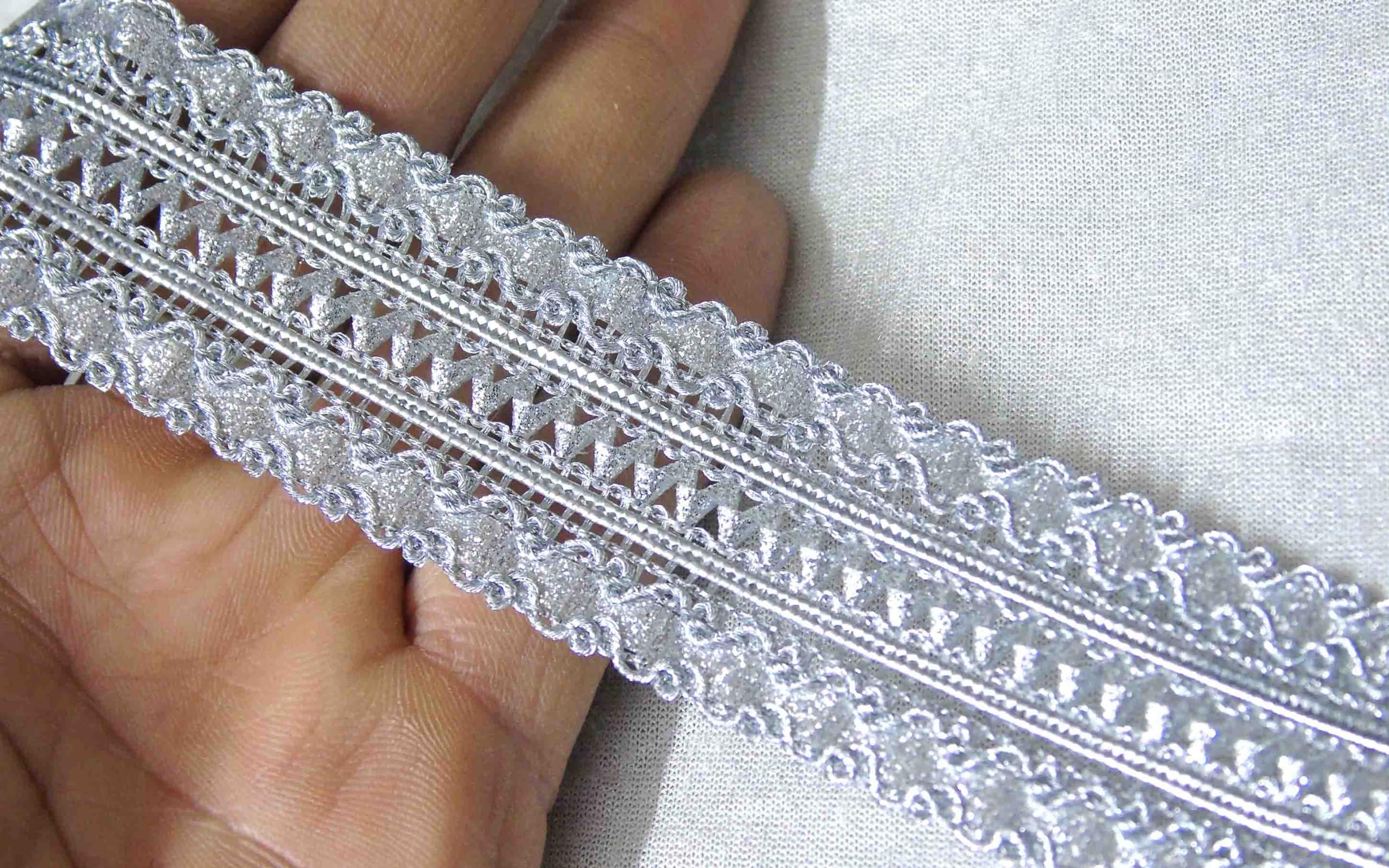 Strala Golden Color Laces for Dresses, Sarees, Lehenga, Suits, Bags, Decorations, Borders, Crafts and Home Décor,Blouse (9mtr) Design-211 (Premium Silver)