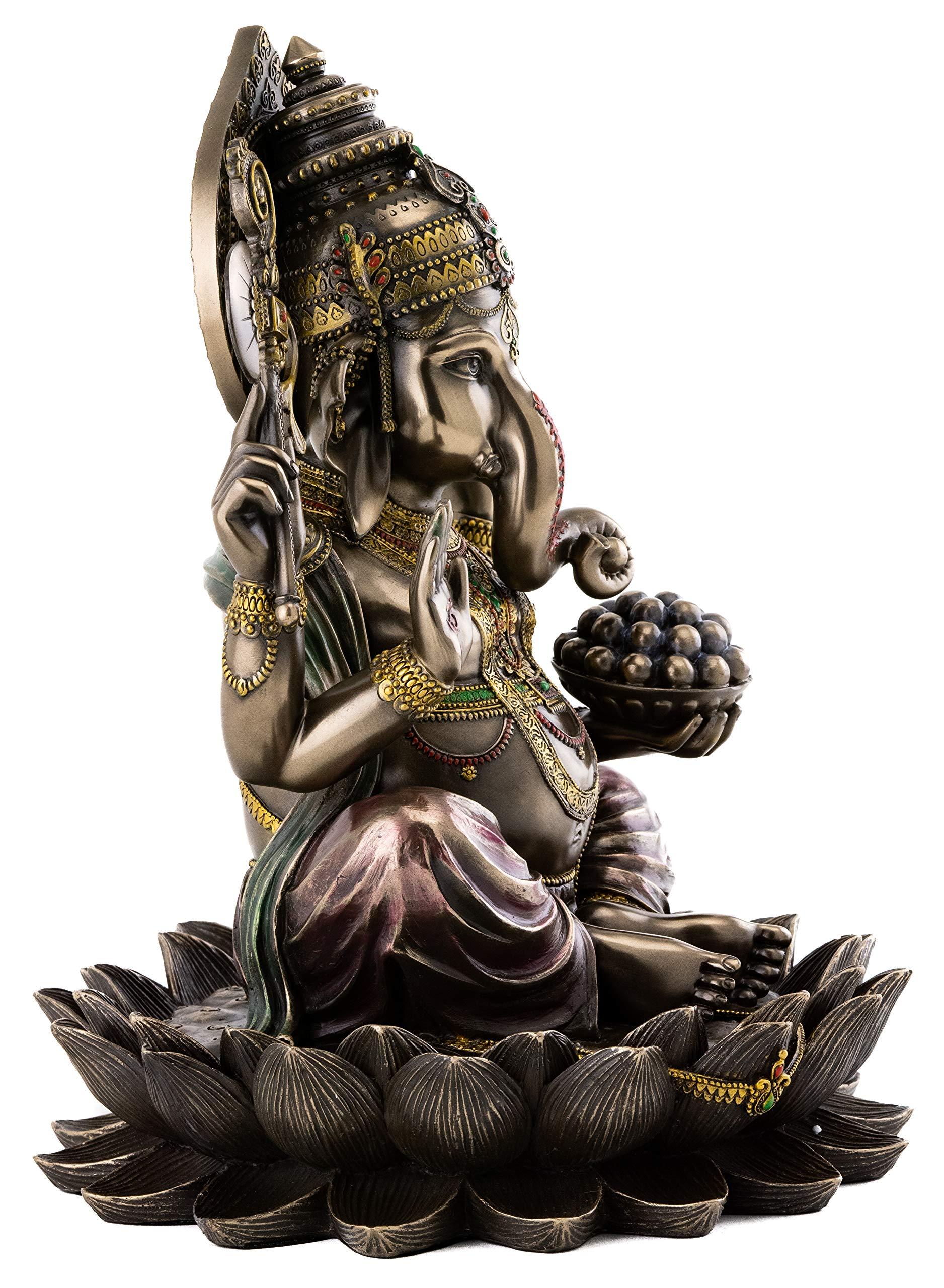 Top Collection Ganesh on Lotus Pedestal Statue - Ganesha Lord of Success and Destroyer of Evil Sculpture in Premium Cold Cast Bronze - 12-Inch Collectible Hindu Elephant Figurine - Image 4