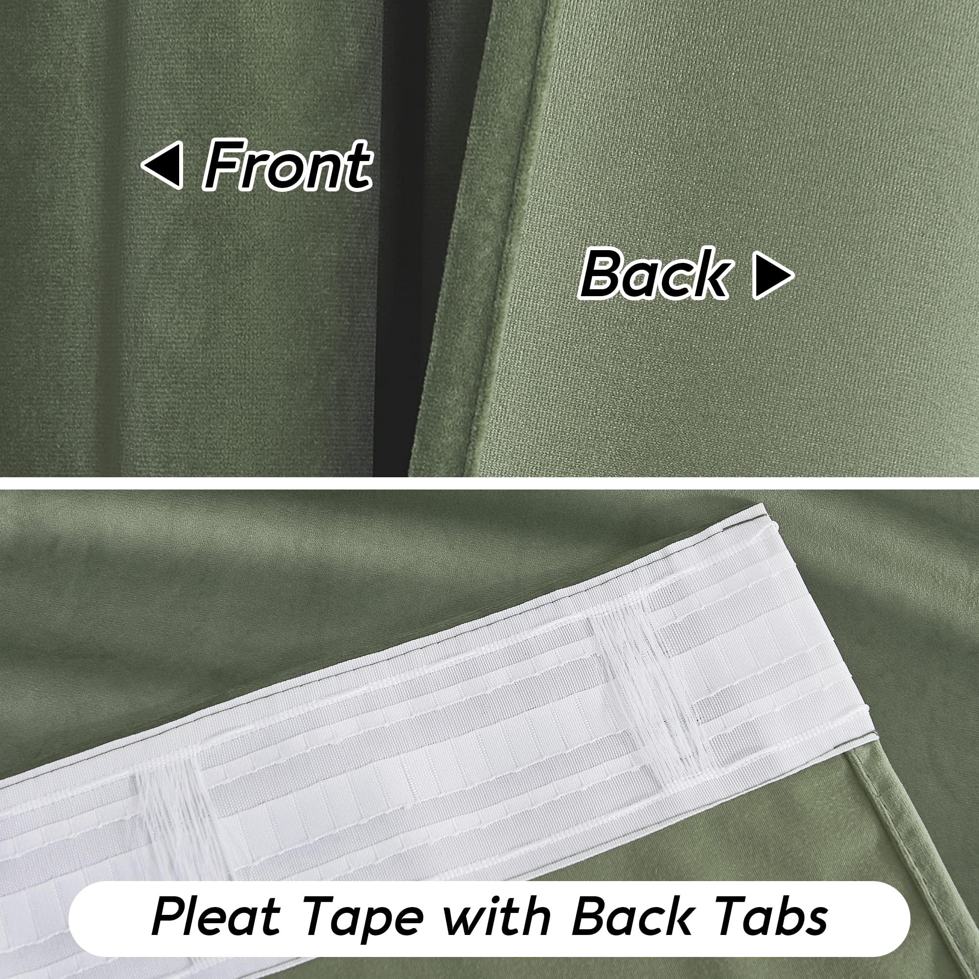 RYB HOME Sage Green Velvet Curtains 84 inches, Room Darkening Super Soft Velvet Drapes with Pleat Tape for Living Room, Thermal Insulated Window Treatment for Bedroom, W52 x L84 inch, 2 Panels - Image 4