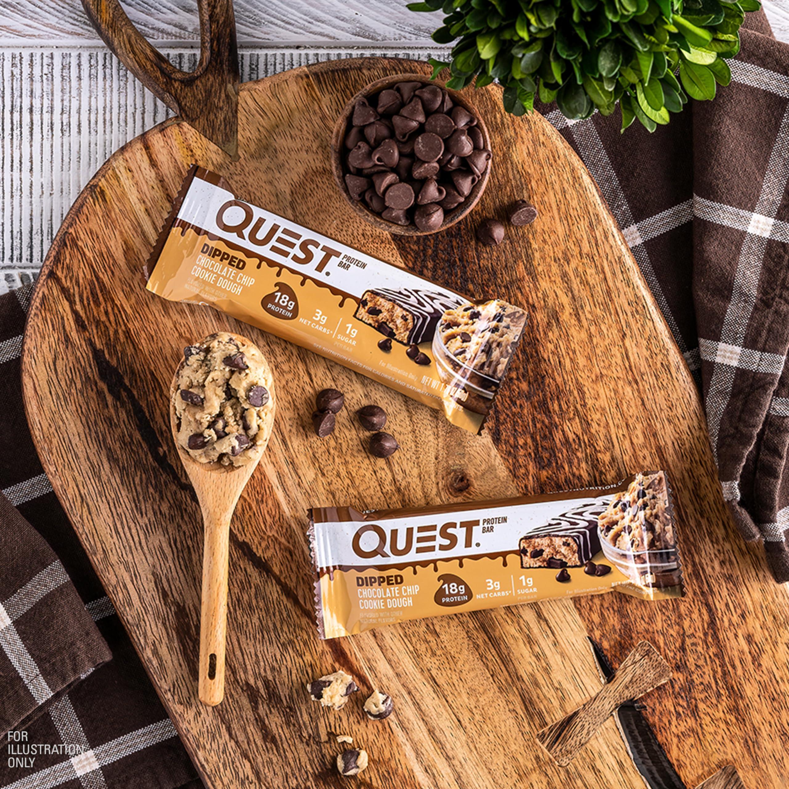 Quest Nutrition Dipped Chocolate Chip Cookie Dough Protein Bars, 18g Protein, 3g Net Carbs, Gluten Free, 1.76 Oz, 12 Count - Image 4