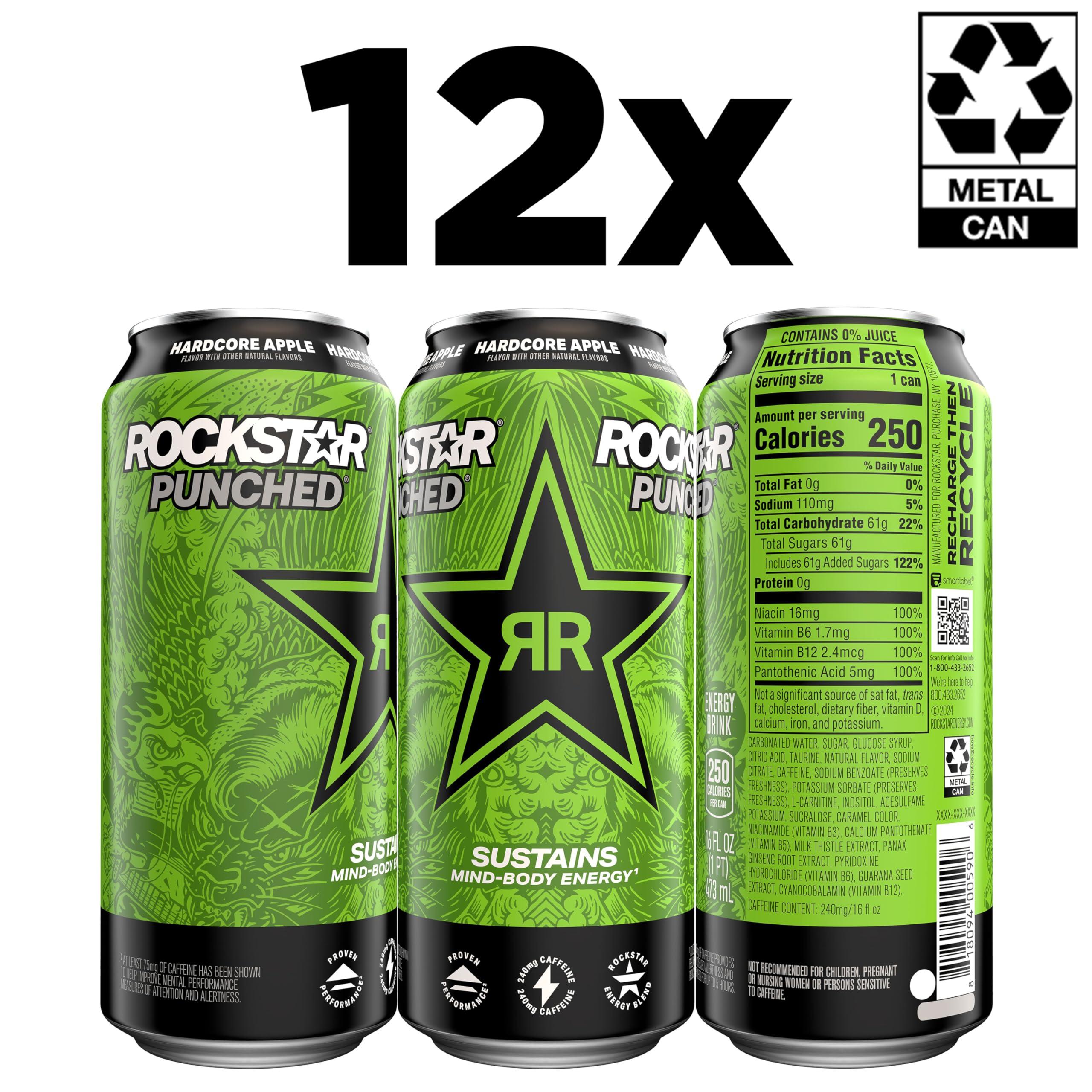 Rockstar Energy Drink Punched Hardcore Apple, 16oz Cans (12 Pack) - Image 4