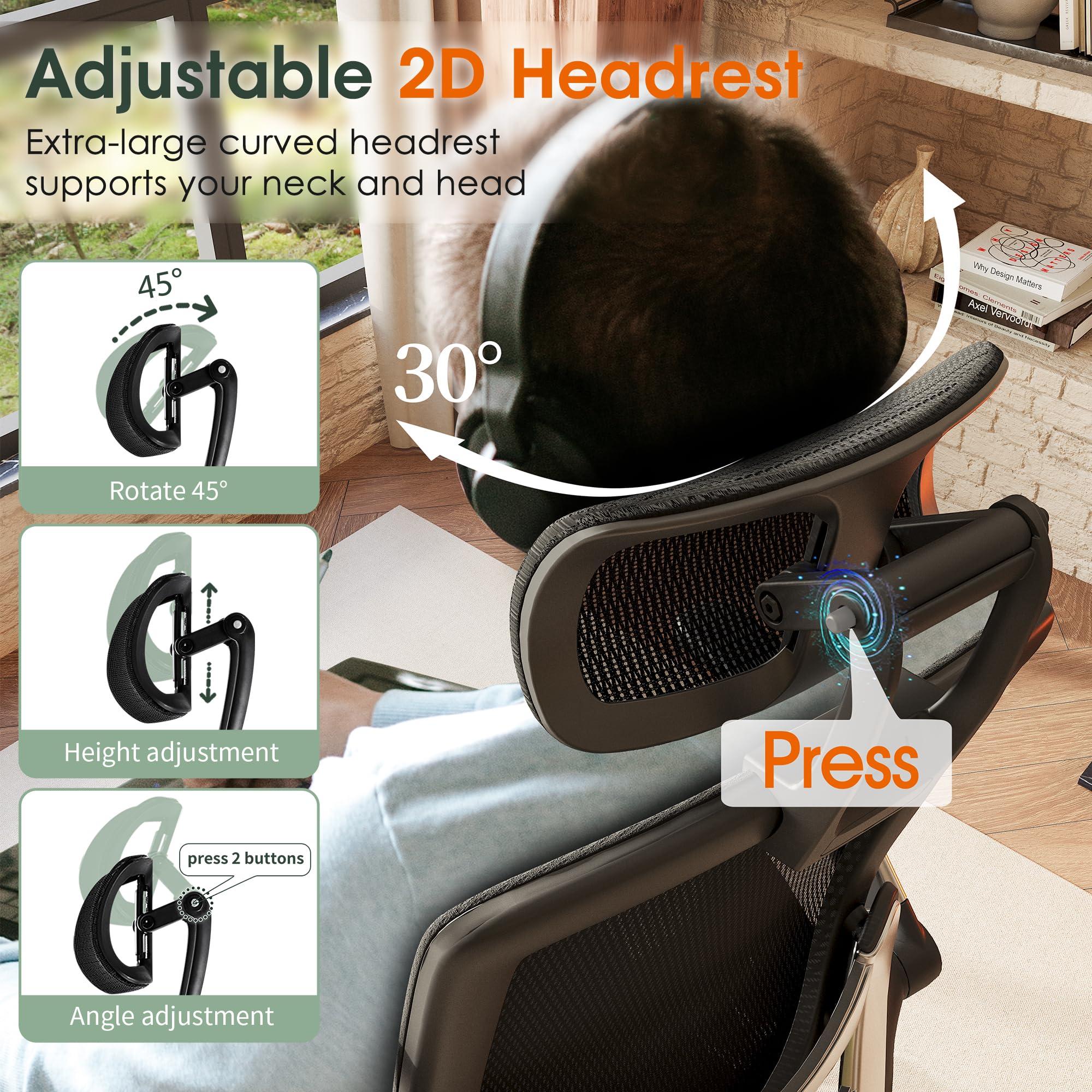 GABRYLLY Ergonomic Office Chair, High Back Home Desk Chair with Headrest, Flip-Up Arms, 90-120° Tilt Lock and Wide Cushion, Big and Tall Mesh Chairs for Man Woman, Black Task Chair - Image 5