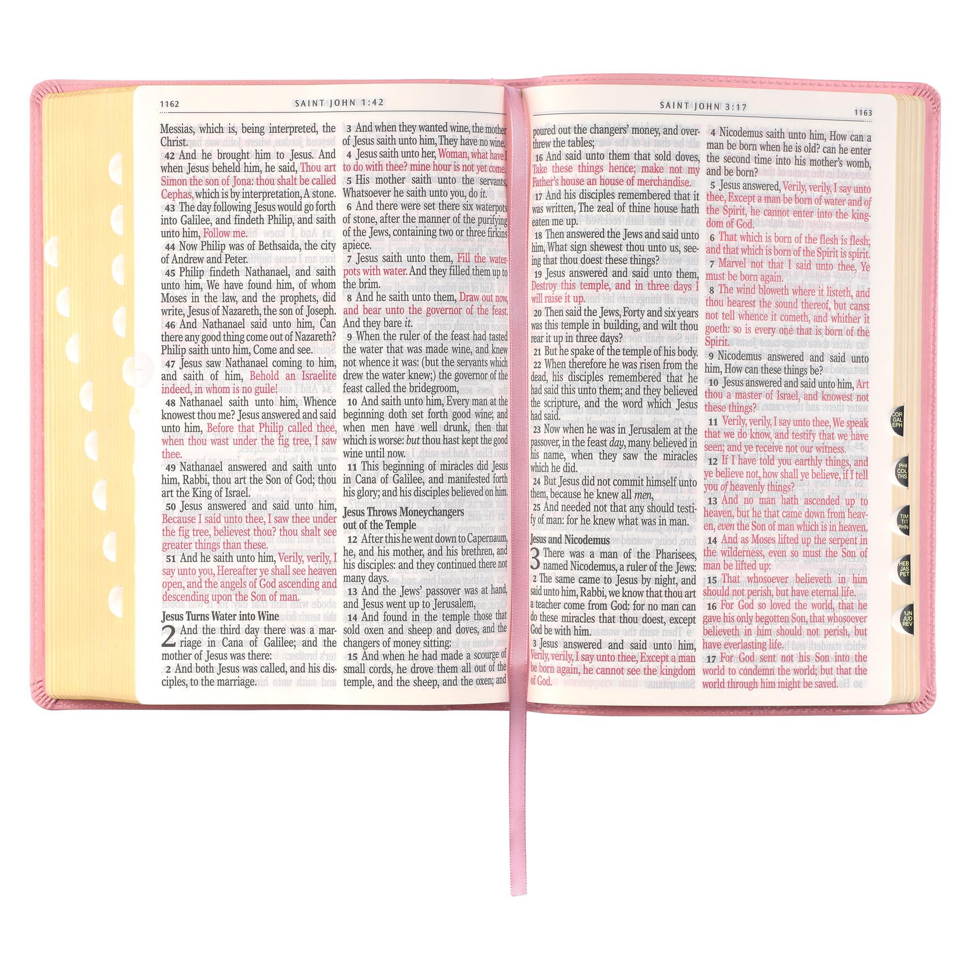 KJV Holy Bible, Giant Print Full-size Faux Leather Red Letter Edition - Thumb Index & Ribbon Marker, King James Version, Pink (KJV Full Size GP Editions) - Image 9