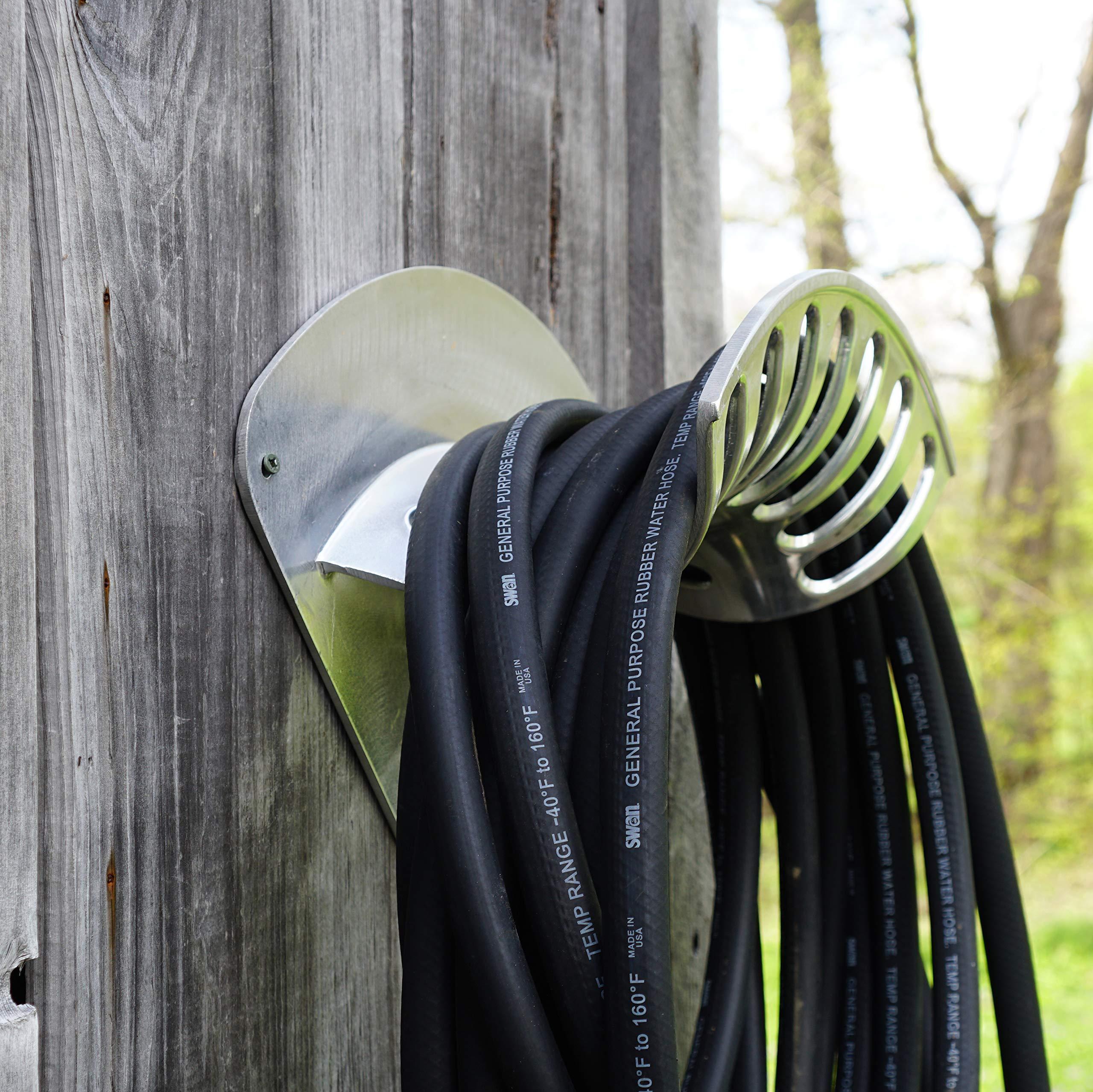 Kings County Tools 13" Cast Aluminum Hose Rack | Elegant Curved Design | Quality & Sturdy Material | Holds 100-Feet of 1/2” Hose and 50-Feet of 5/8” Hose | Single Piece Attachment - Image 2