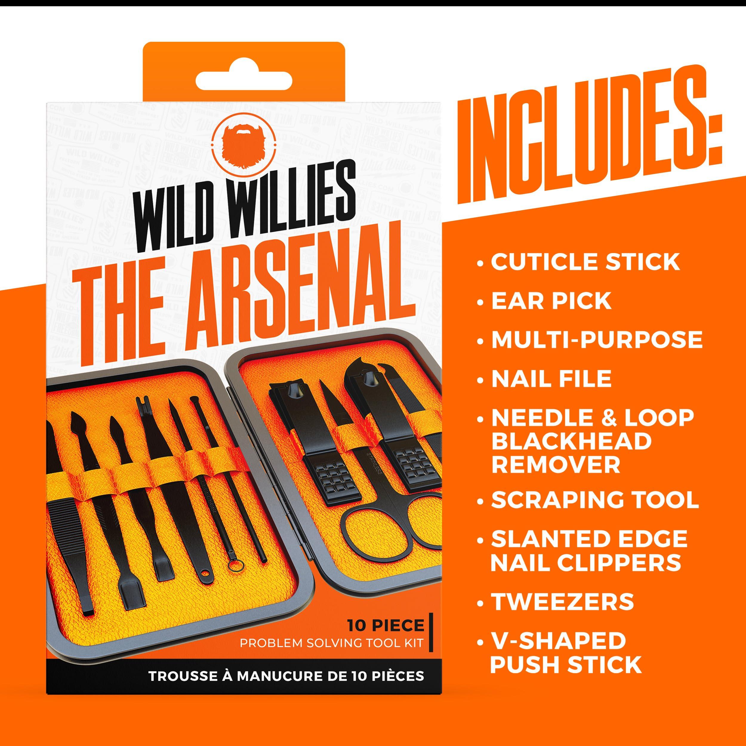 Wild Willies 10-Piece Pedicure & Manicure Kit for Men & Women - Includes Nail Clippers, Scissors, Tweezers, Files - Compact Travel Nail Grooming Kit, Mens Nail Care Set - Image 3