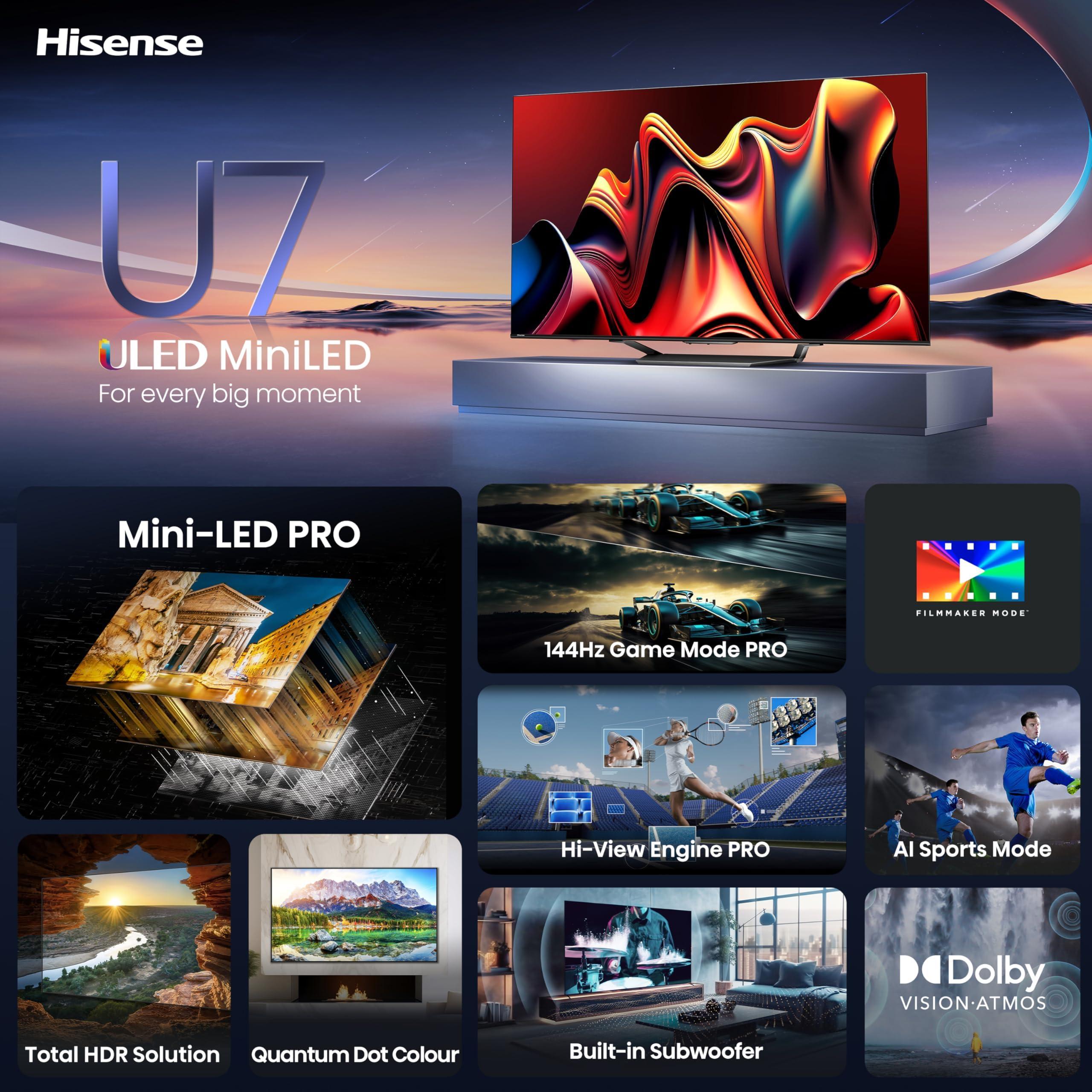 Hisense 65-Inch Class U7 Series Mini-LED ULED 65U7N, QLED, Full Array Local Dimming, Google Smart TV, Alexa Compatibility, 144Hz Game Mode Pro, VRR, 4K UHD, 2024 Model, Dolby Vision IQ, Dolby Atmos - Image 3