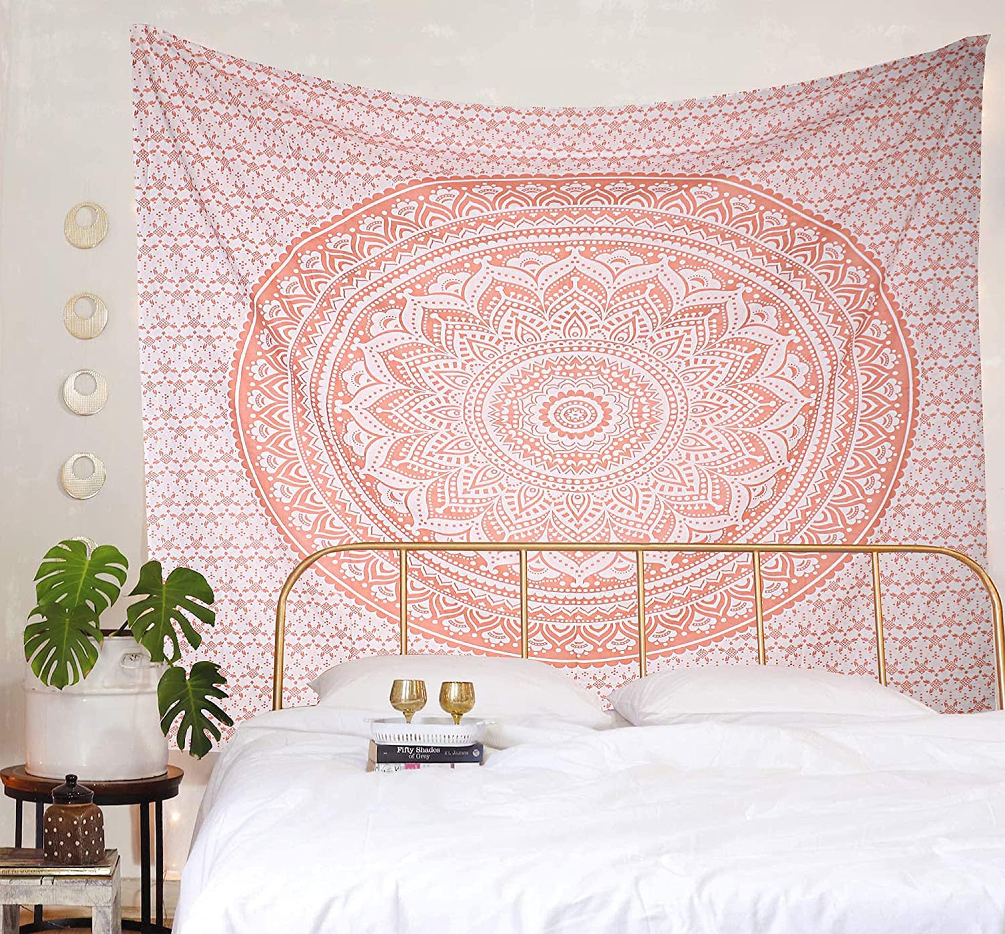 raajsee Rose Gold Ombre Tapestry Wall Hanging Mandala-Bohemian Room Decor-Indian Cotton Throw Hippie Tapestries -Boho Bedding Twin bedspread 52x82 Imches - Image 4
