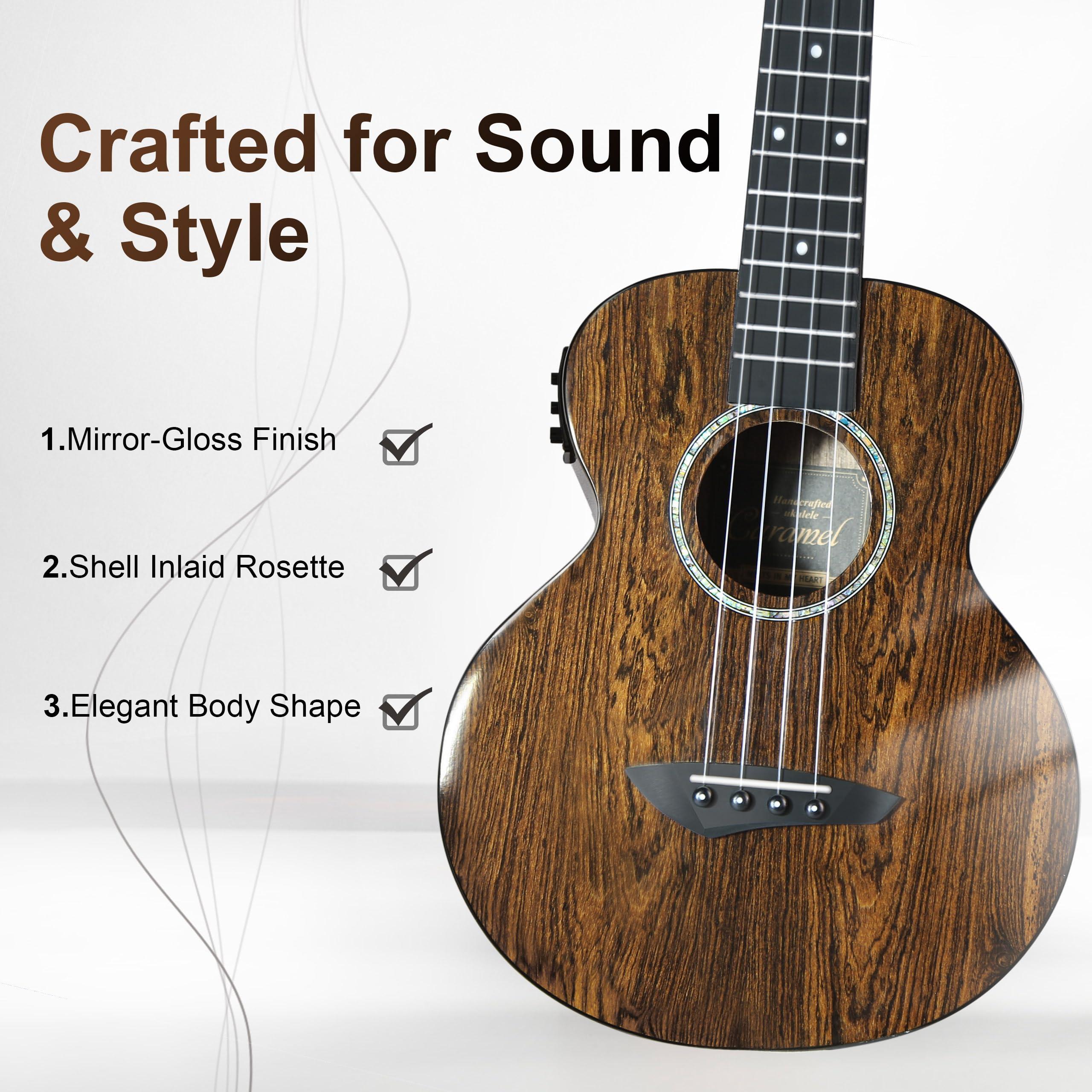 Caramel TEG95 Butterfly Bocote Glossy Tenor Acoustic & Electric Ukulele | 26-inch Handmade Professional Ukelele Kit with Accessories - Image 2