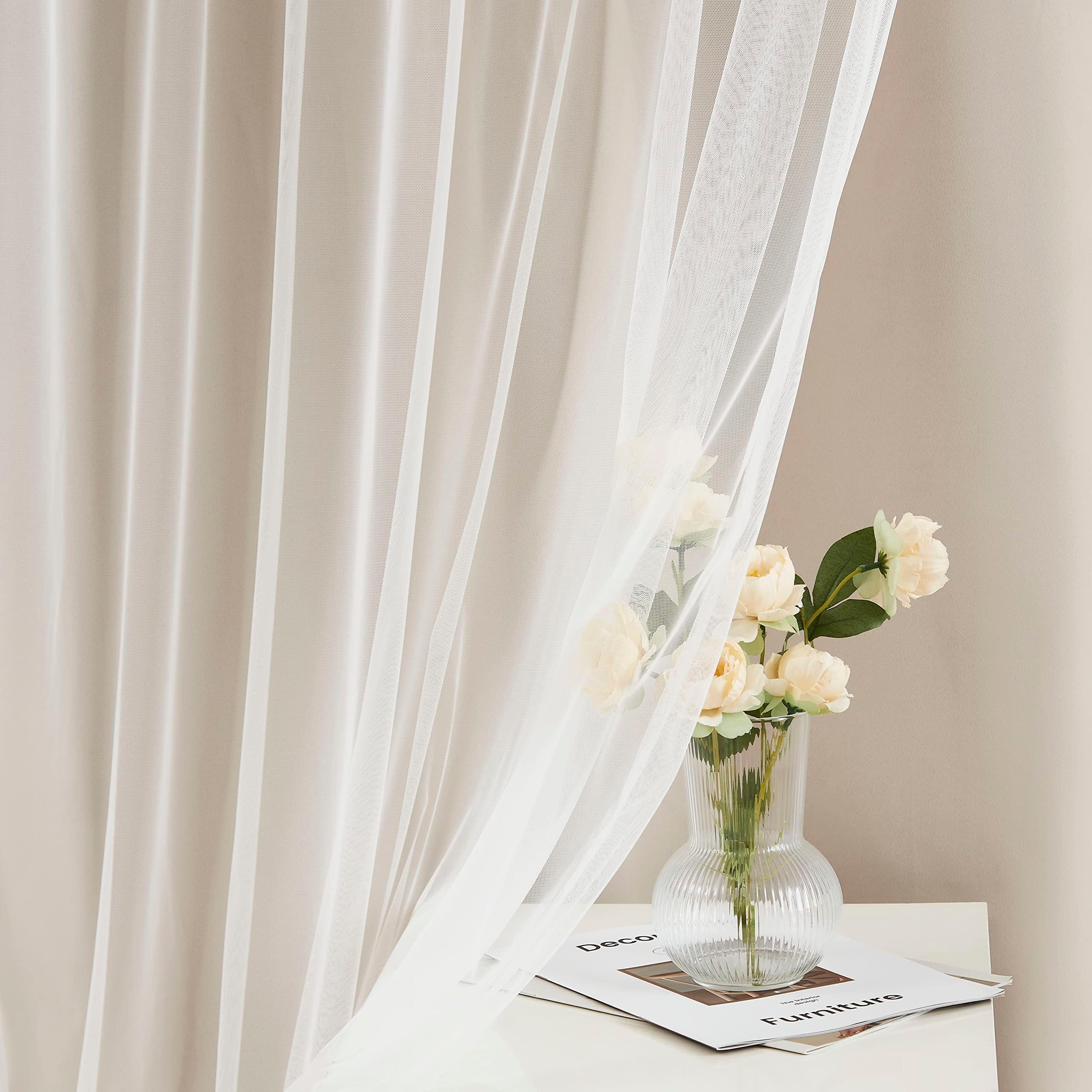 Bujasso Beige 90% Blackout Curtains with Sheer Overlay Mix and Match Double Layer Thermal Insulated Window Panels 84 inch for Living Room Bedroom Beige Drapes with Tiebacks Grommet Top 37" Wx84 Lx2 - Image 3