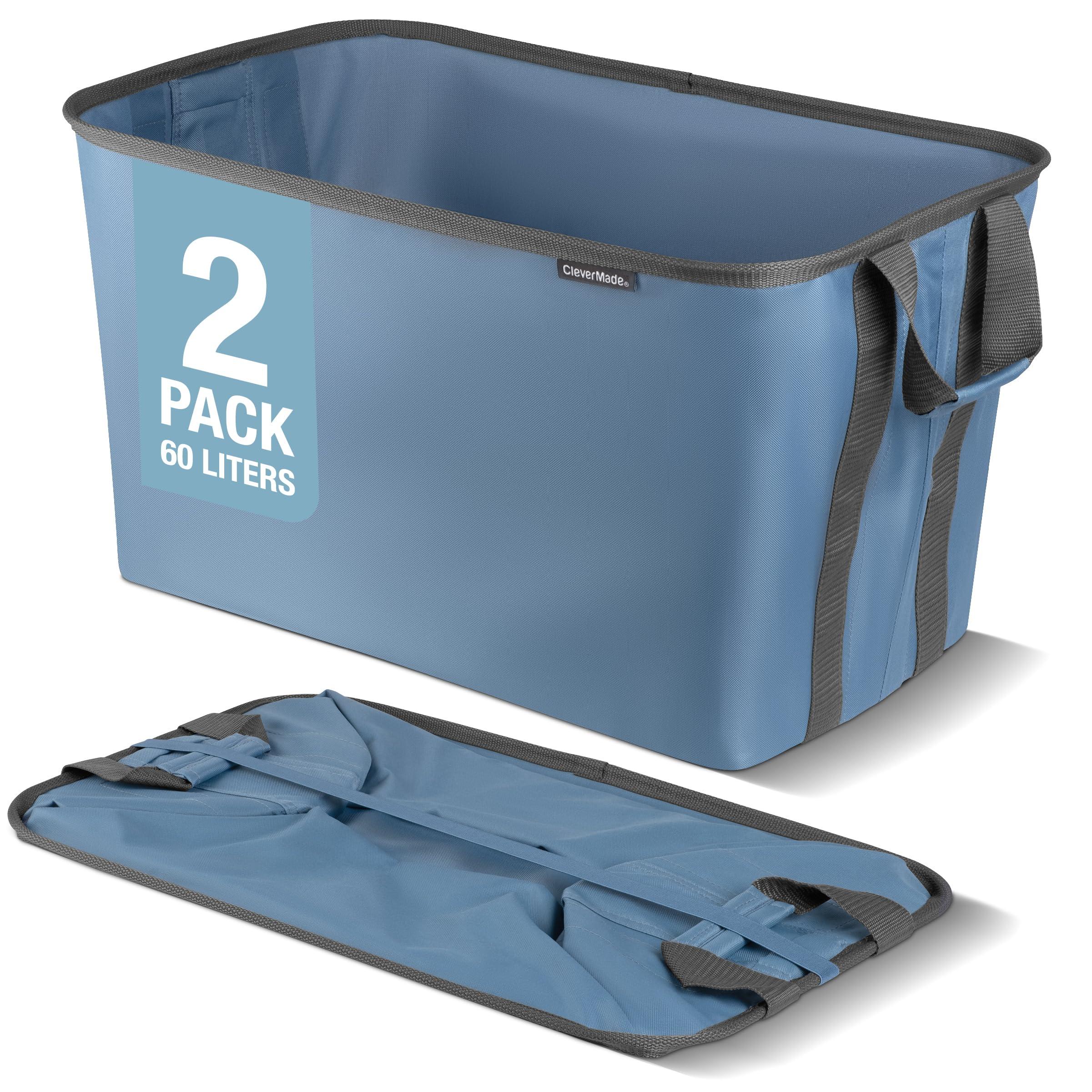 CleverMade Collapsible Laundry Basket Hamper - Denim Shadow Gray 2-Pack 60L - Space Saving Storage Organizer with Handles Foldable Home Organization