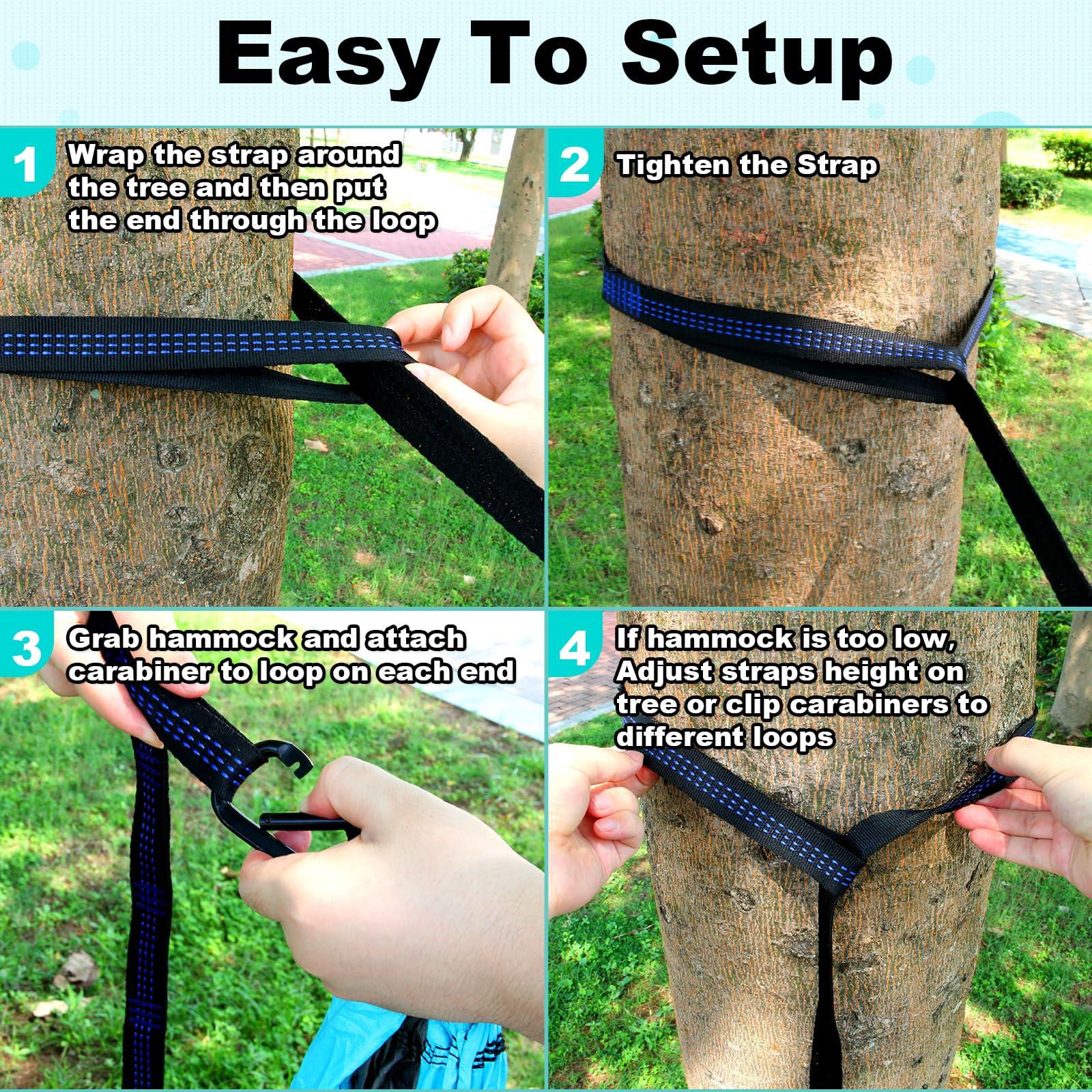 SZHLUX Camping Hammock Double & Single Portable Hammocks with 2 Tree Straps and Attached Carry Bag,Great for Outdoor,Indoor,Beach,Camping,Light Grey / Sky Blue - Image 5