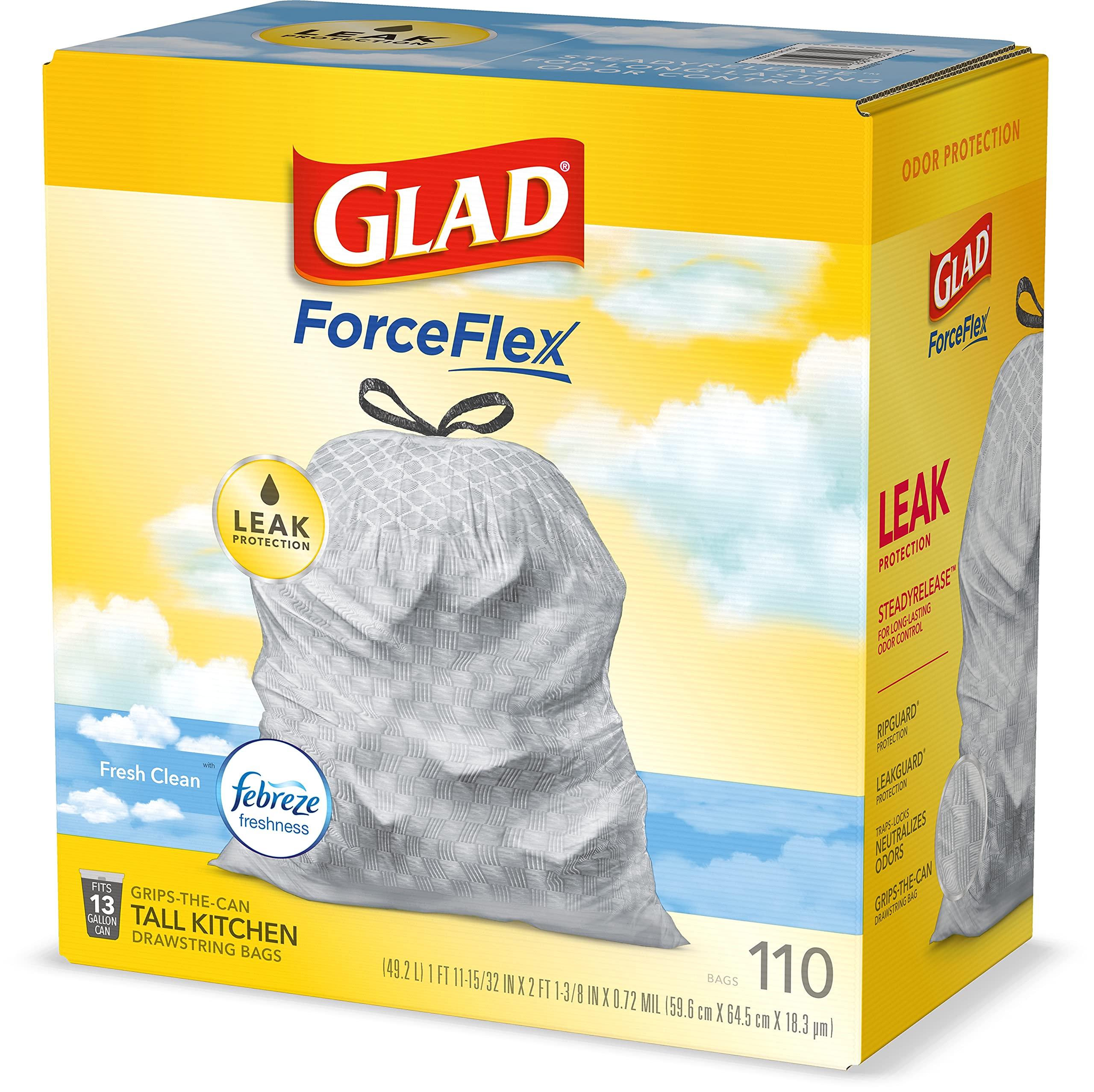 Glad Tall Kitchen Drawstring Trash Bags - Odorshield 13 Gallon White Trash Bag, Febreze Fresh Clean, 110 Count - Image 10
