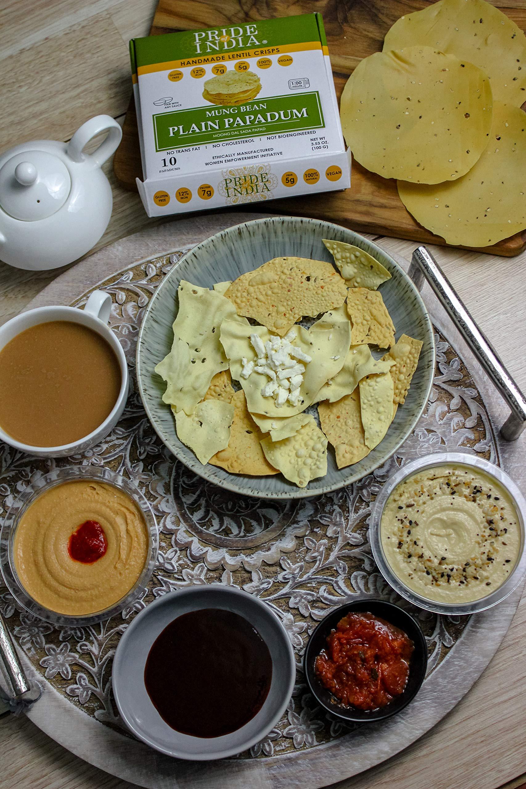 Pride Of India - Mung Bean Plain Papadum Lentil Crisp, 10 count (3.53oz - 100gm) - Plant Based Protein Snack, Gluten-Free Vegan Crackers, Healthy Bean Chips, Traditional Handmade Indian Low Carb Food - Image 7