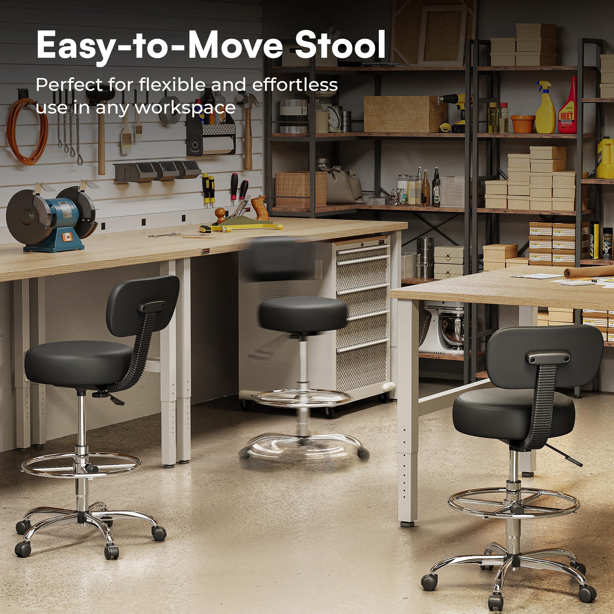 SUPERJARE Drafting Chair with Back, Adjustable Foot Rest Rolling Stool, Multi-Purpose Office Desk Chair, Thick Seat Cushion for Home Bar Kitchen Shop - Black - Image 6