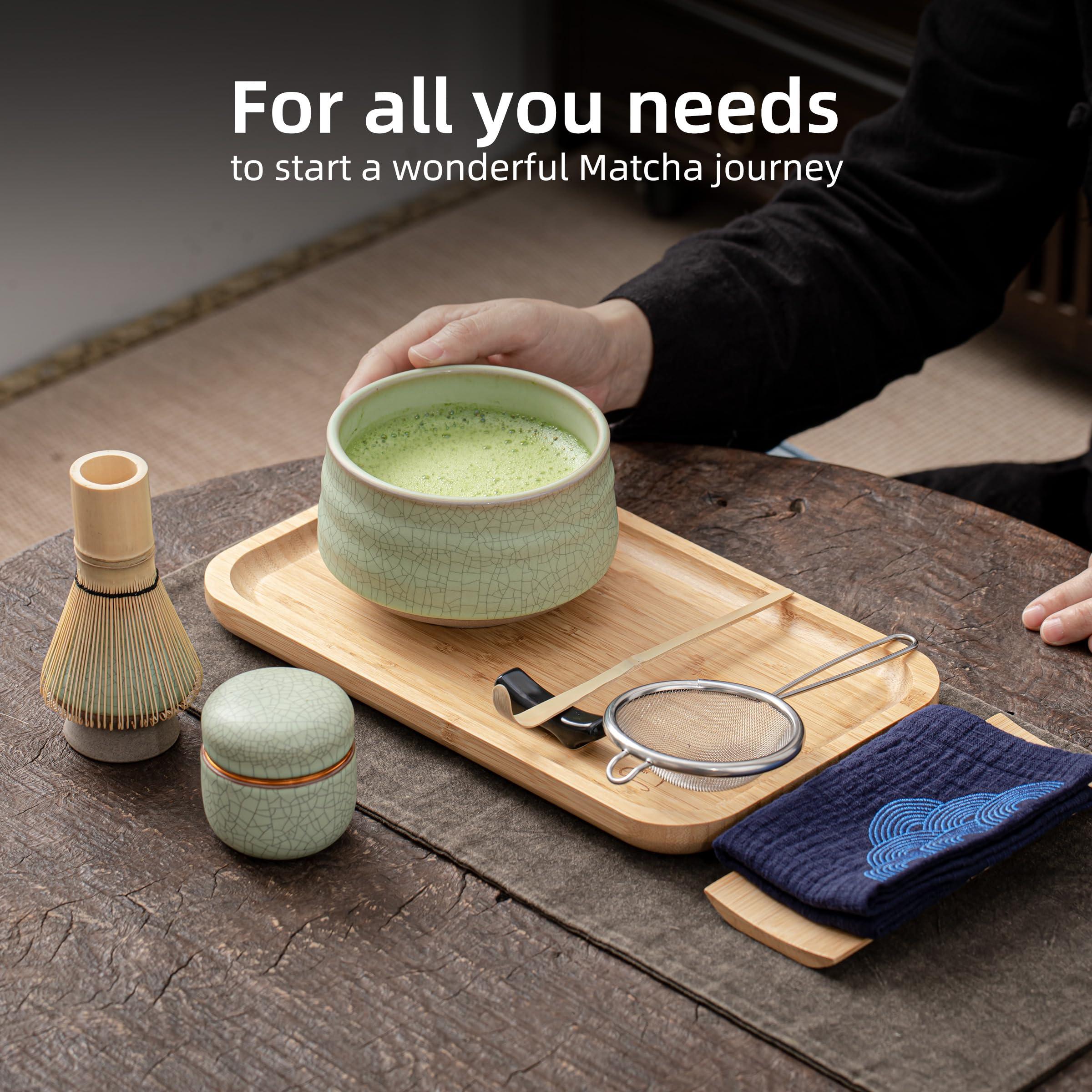 TEANAGOO Matcha Whisk Set Green,10 Pcs Matcha Set,Matcha Kit for Ceremony,Matcha Tea Set With Tray,Matcha Whisk Set and Ceramic Bowl with Scoop/Sifter,Used for Making Breakfast,Gift for Matcha Lover - Image 7