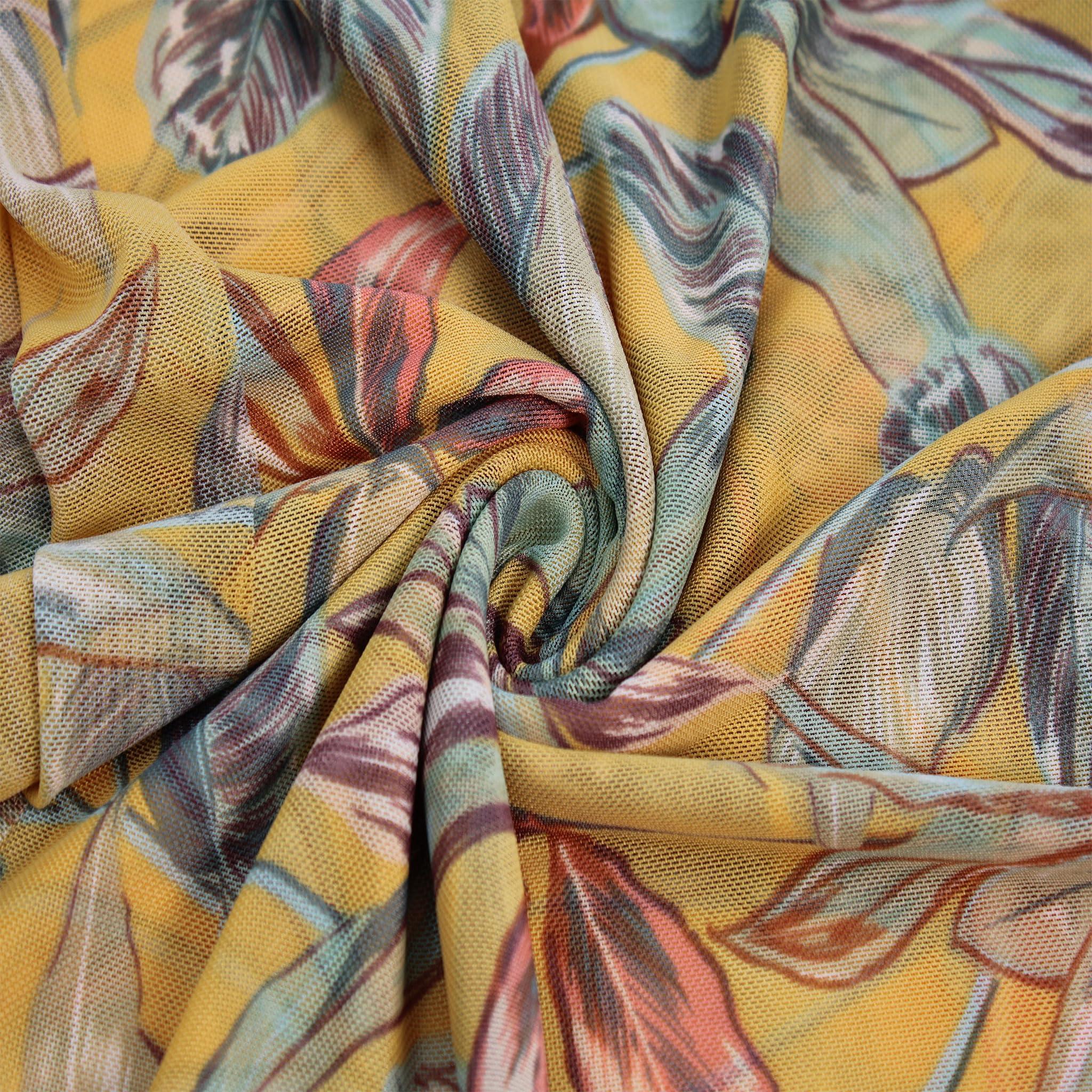 Stylish FABRIC 60" Wide Printed Poly Spandex Lace Power Mesh Fabric by The Yard-100 GSM, Lightweight, 4-Way Stretch, Breathable – Apparel, Headbands, Bridal & Accessories, Marigold Sage 2 Yards - Image 3