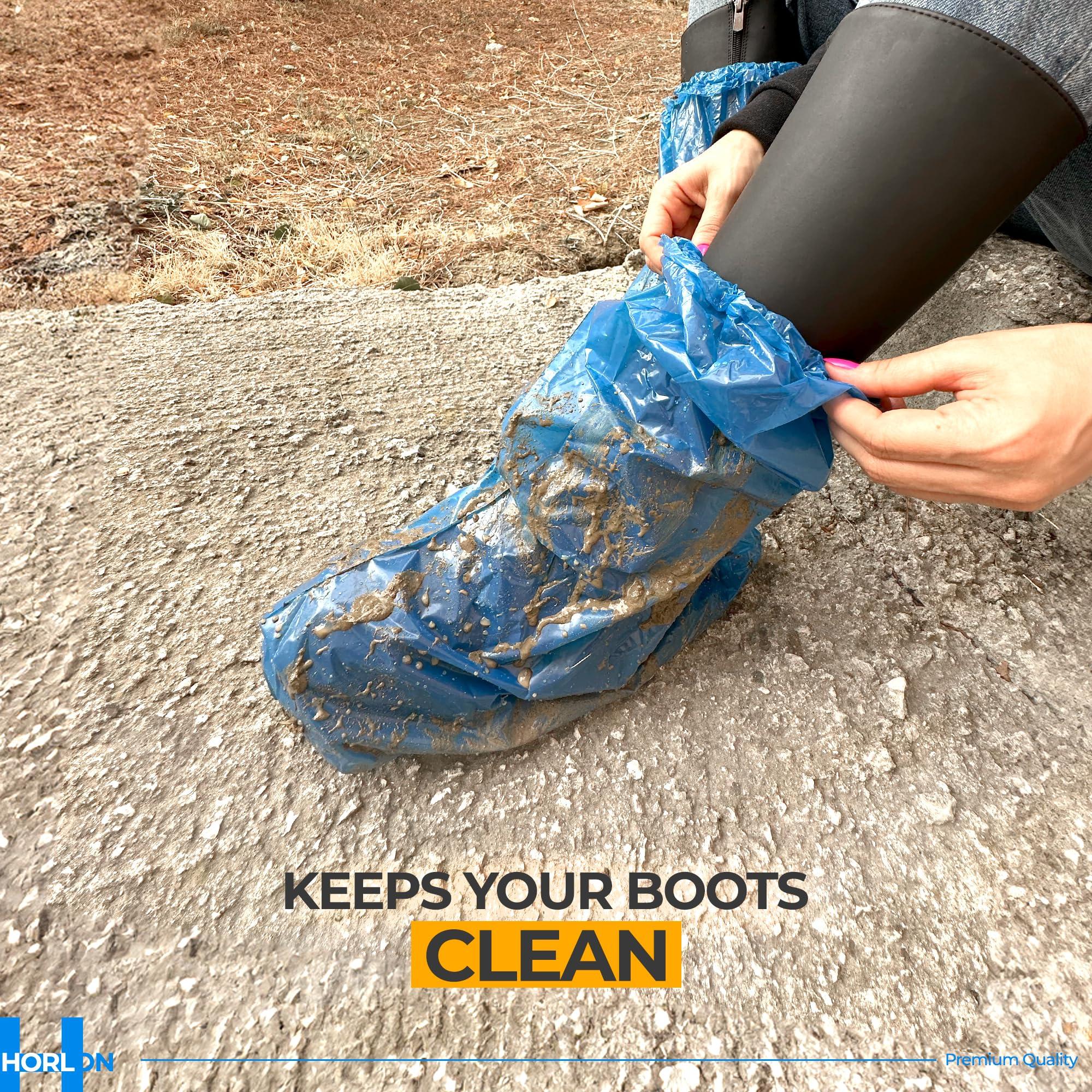 Large Thicker Boot And Shoe Covers Disposable Non-Slip 50 Pack (25 Pairs) Waterproof Durable Reusable Rain, Outdoor Indoors Overshoes, Fit Up To Men's 14, Blue, 20 Tall, Horlon - Image 7