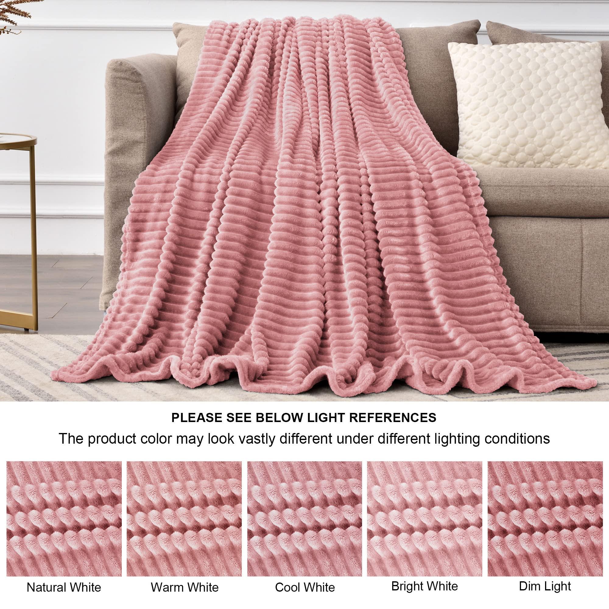 BEDELITE Fleece Throw Blanket for Couch – 3D Ribbed Jacquard Soft and Warm Decorative Fuzzy Blanket – Cozy, Fluffy, Plush Lightweight Pink Throw Blankets for Bed, Sofa, 50x60 inches - Image 6