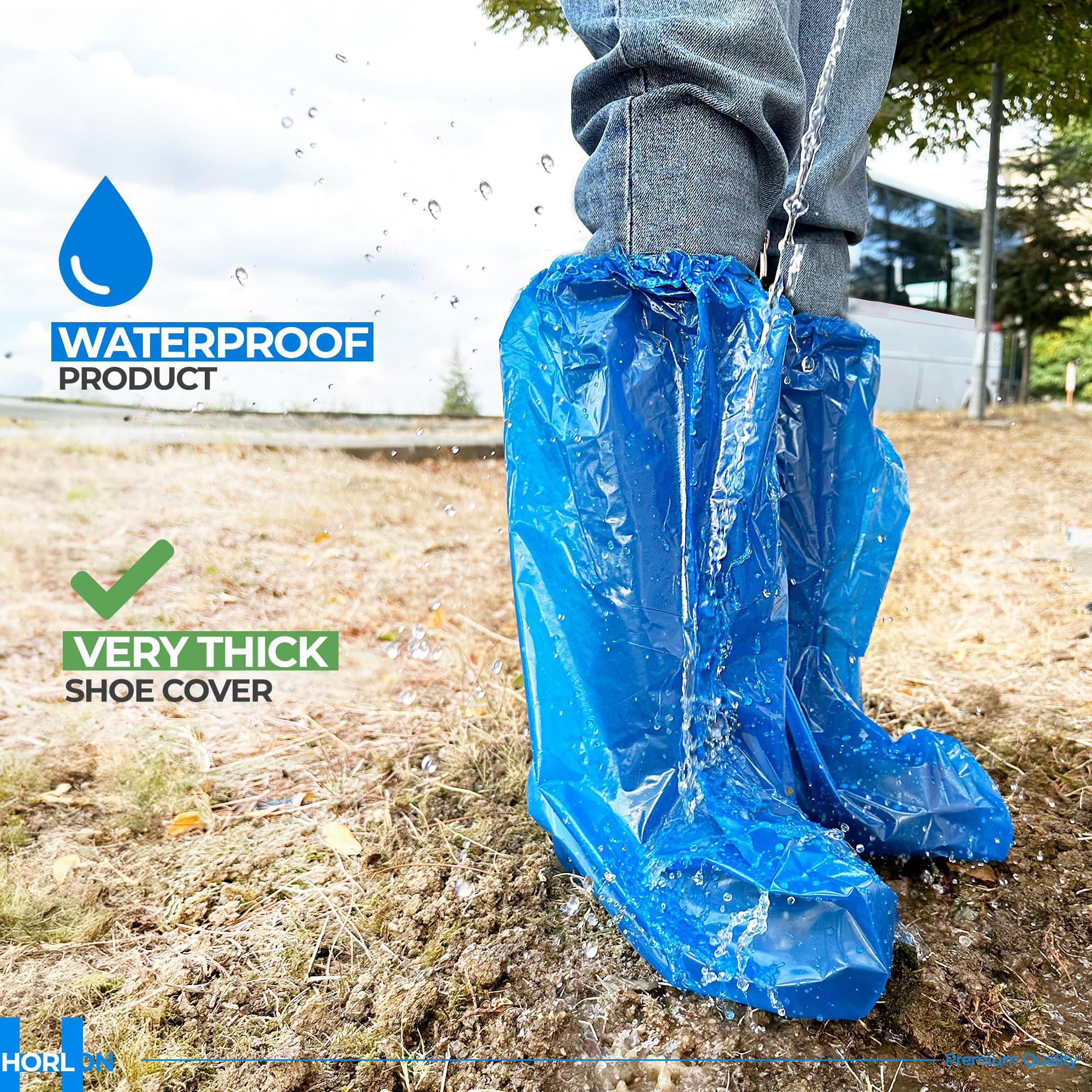 Large Thicker Boot And Shoe Covers Disposable Non-Slip 50 Pack (25 Pairs) Waterproof Durable Reusable Rain, Outdoor Indoors Overshoes, Fit Up To Men's 14, Blue, 20 Tall, Horlon - Image 6