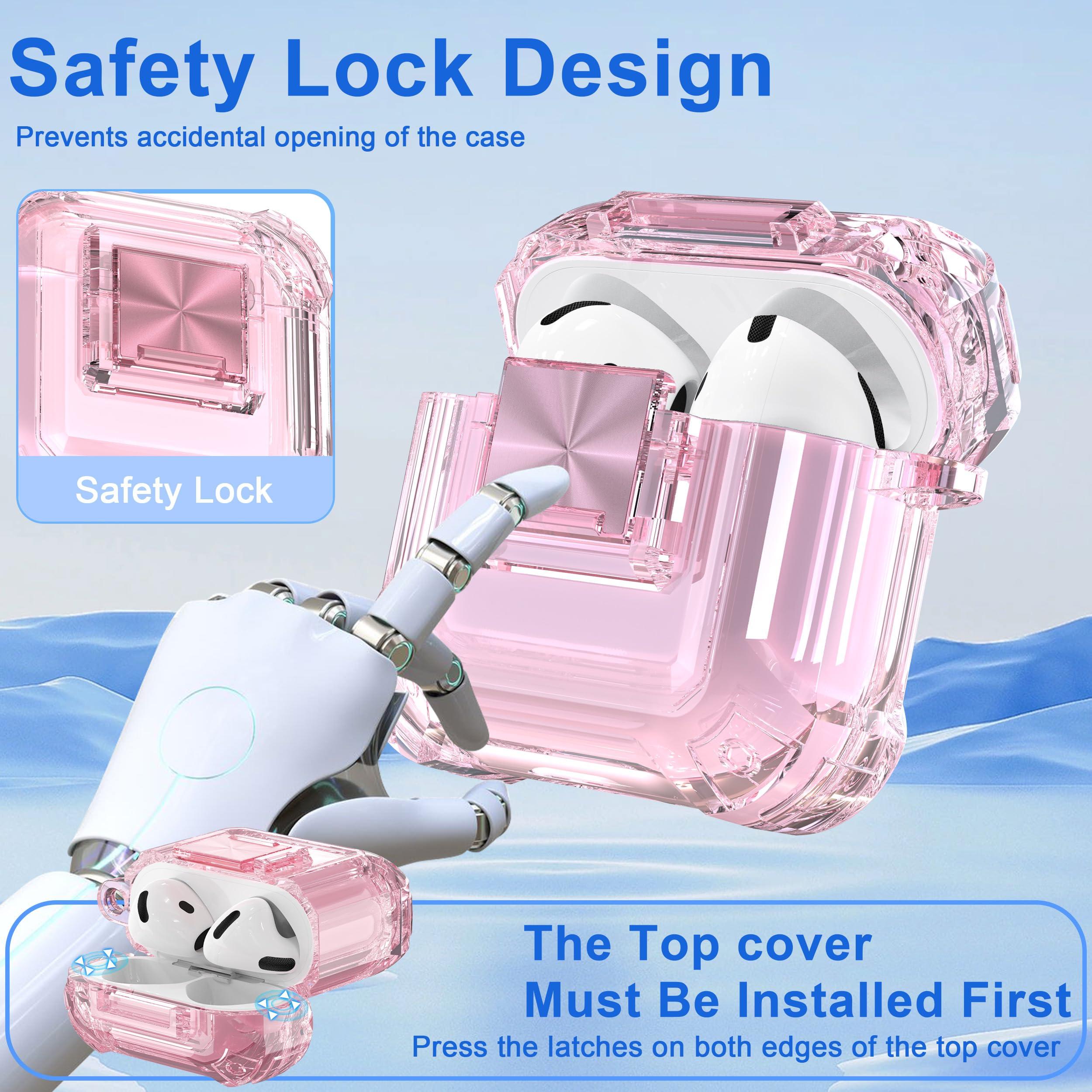 RFUNGUANGO Security Lock for Airpods 4 Case, Compatible with Apple Airpod 4 Case (2024) (USB-C), Compatible with Airpod 4 with Cleaning Kit for Teen Girls, Transparent Pink - Image 3