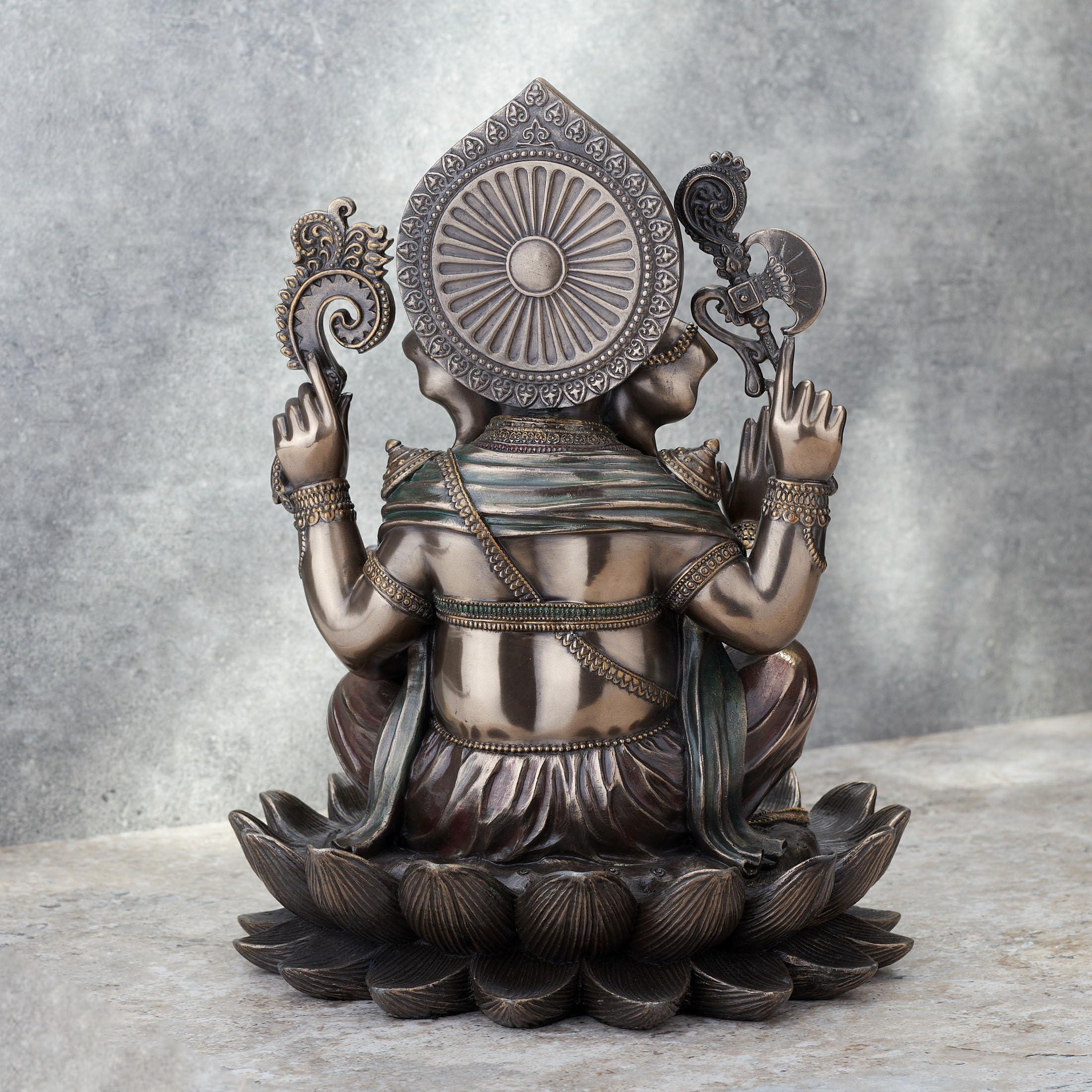 Veronese Design 9 7/8 Inch Lord Ganesha Sitting on Lotus Hindu God Antique Bronze Finish Resin Statue - Image 2