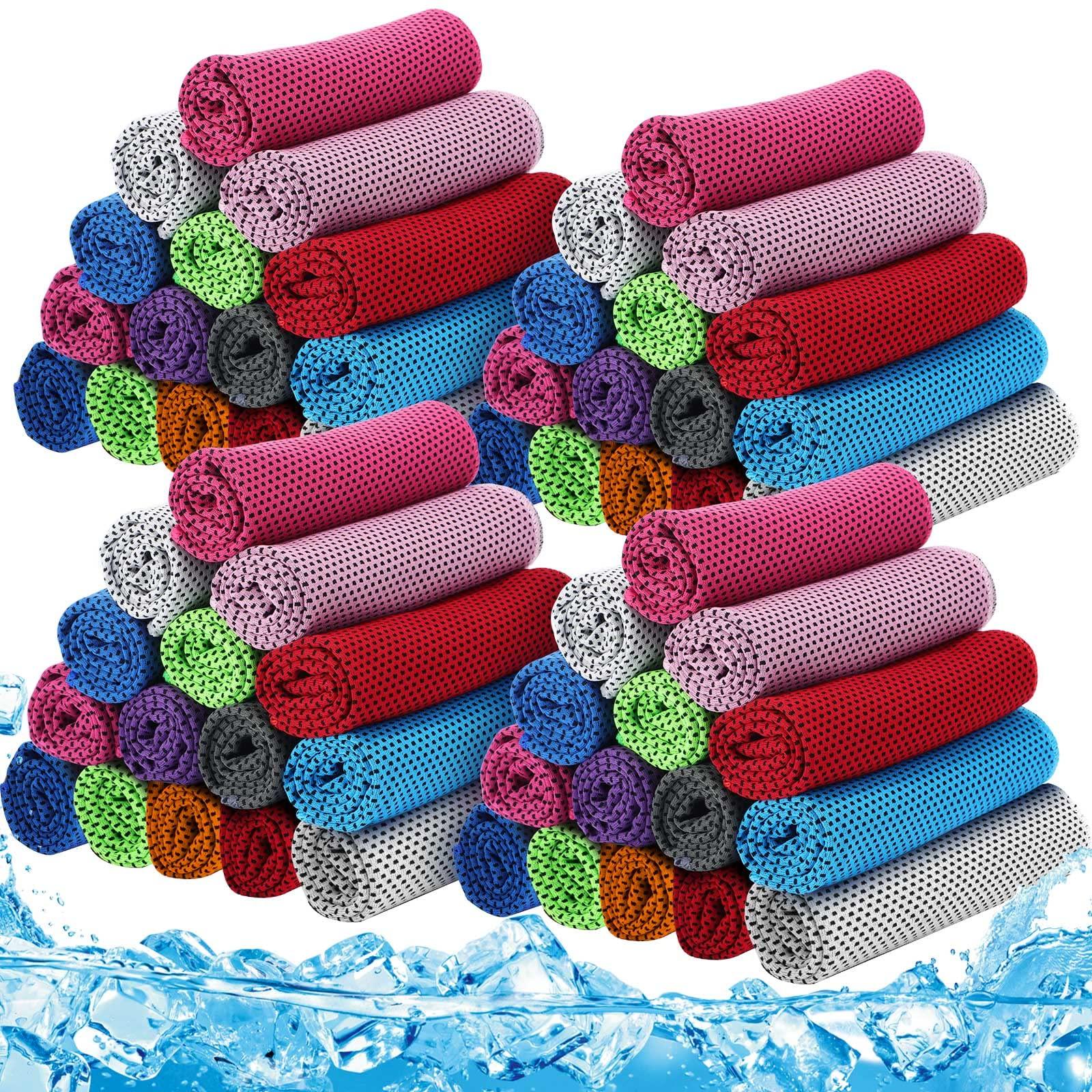 Redbaker 90 Pack Cooling Towels Bulk for Neck and Face 40" x 12" Ice Cool Towel Multicolored Microfiber Sweat Rag for Gym Workout Running Yoga Fitness Travel Outdoor Sports