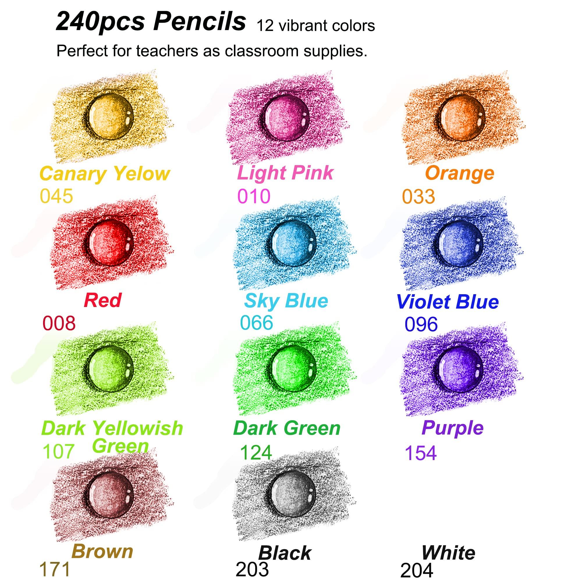 KALOUR Premium Colored Pencils Bulk,12 Assorted Vibrant Colors,240 Count Total,School Classroom Supplies For Kids Teachers,Pre-sharpened Artists Colored Pencils for Adult Coloring Book - Image 4