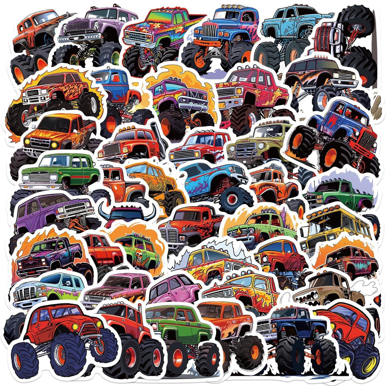 50PCS Monster Truck Stickers - Monster Truck, Car, Bike & More - Waterproof, Cool Gifts for Kids