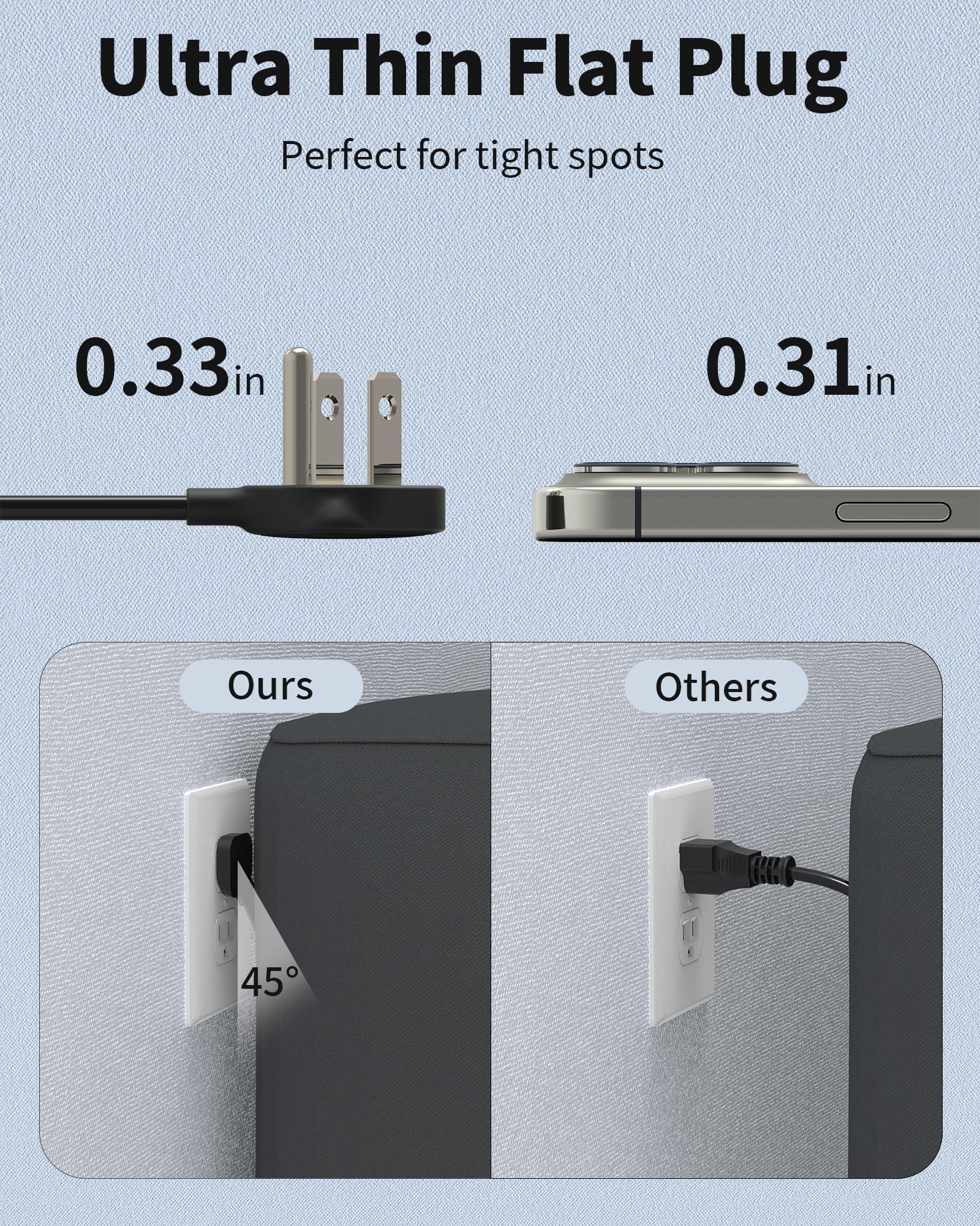Power Strip Surge Protector Outlet Extender with 19 Outlets and 4 USB Ports (2 USB C), 10 Ft Extension Cord & Flat Plug, 2100 Joules, Wall Mount for Home, Office, Dorm, Black - Image 3