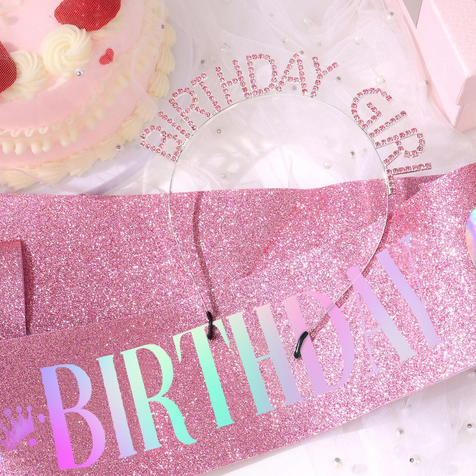 CAVETEE Birthday Girl Crown and Sash， Princess Tiara Happy Birthday Headband Party Accessories for Women and Girls - Image 7