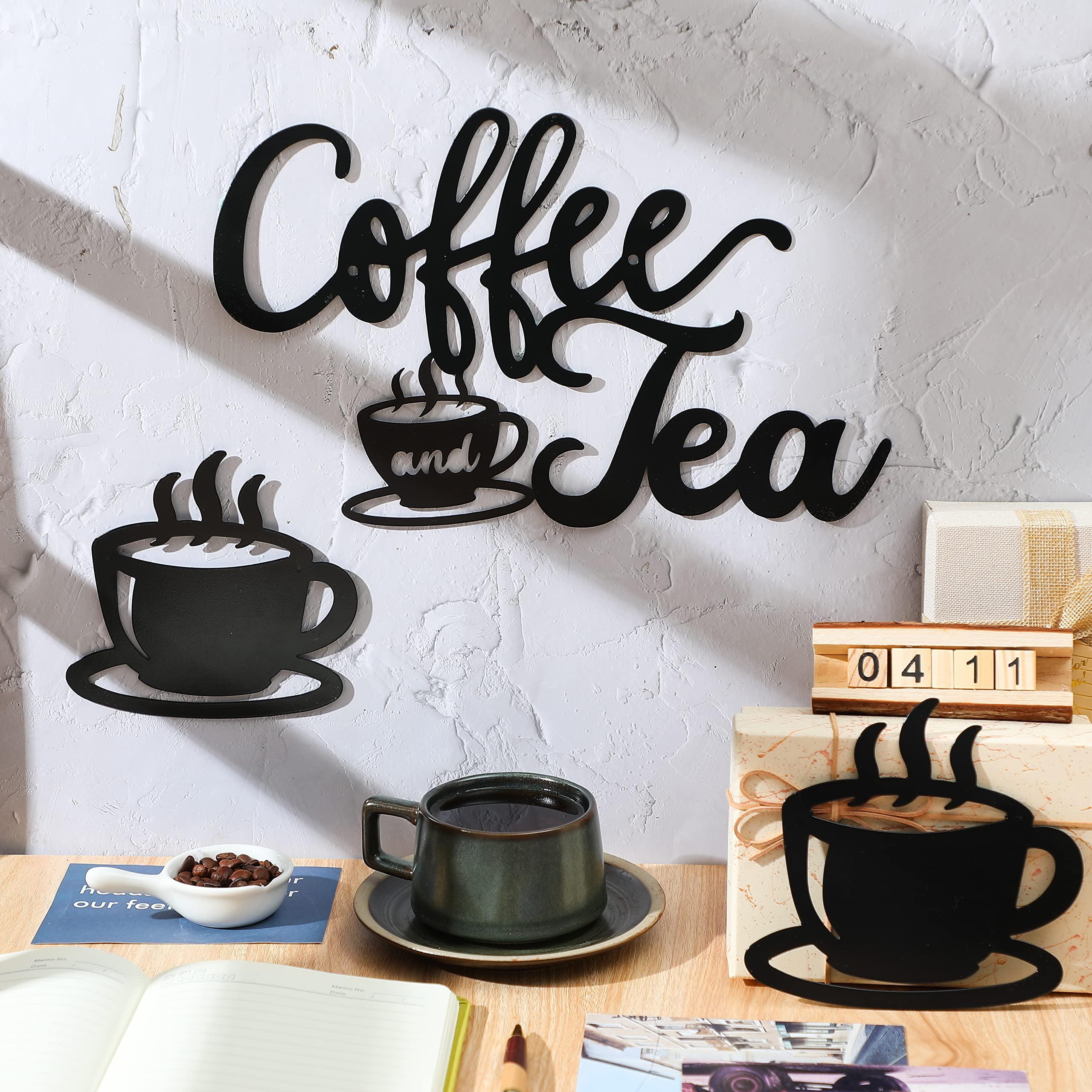 Ferraycle Coffee Bar Rustic Metal Sign Rustic Coffee Bar Signs Hanging Wall Decor for Metal Wall Art for Home Office Kitchen(Coffee and Tea) - Image 2