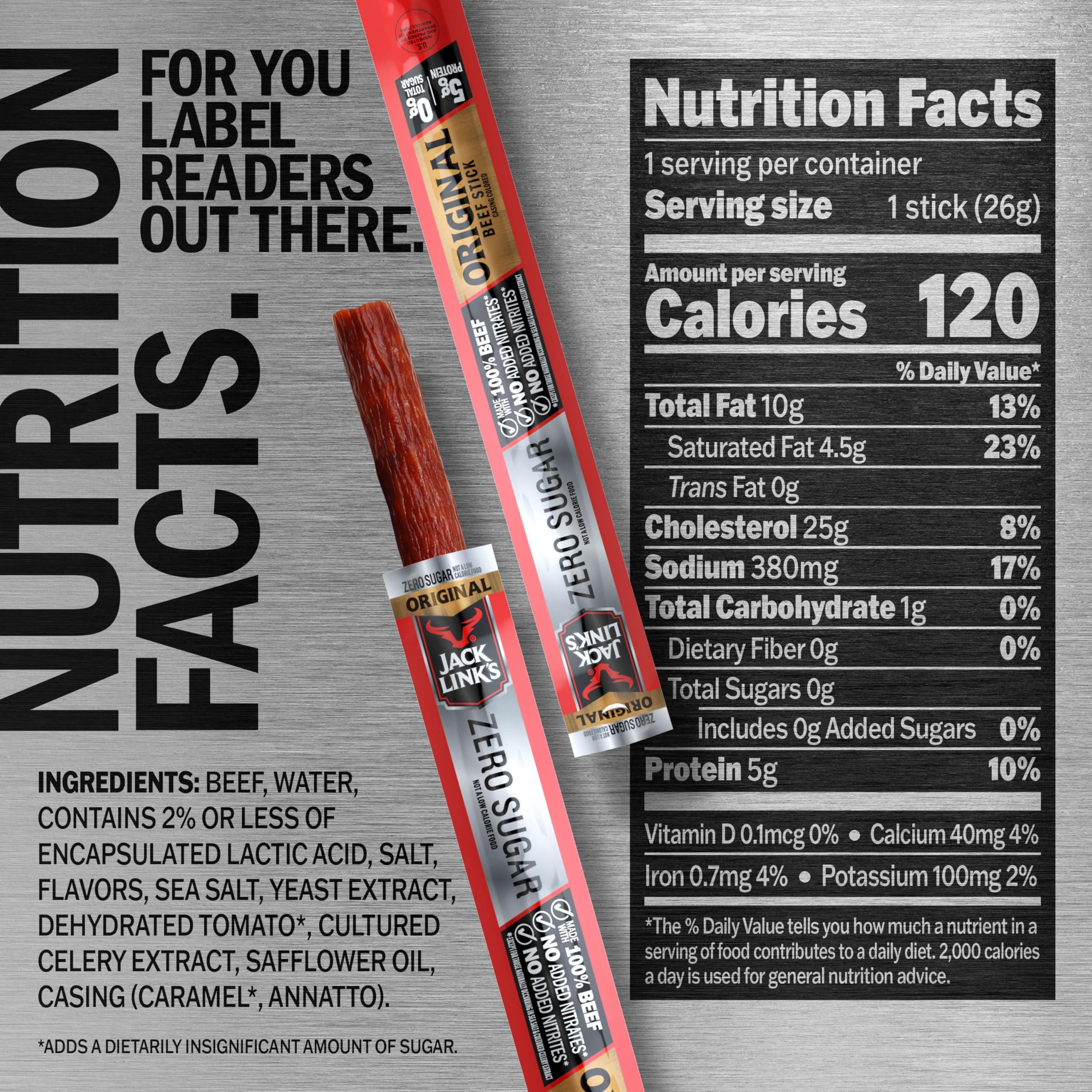 Jack Link's Beef Sticks, Original Zero Sugar - Protein Snack, Meat Stick with 5g of Protein, Meat Snack Sticks Made with 100% Beef, Keto & Paleo Diet Friendly, Individually Wrapped - 0.92 Oz. (20 Count) - Image 2