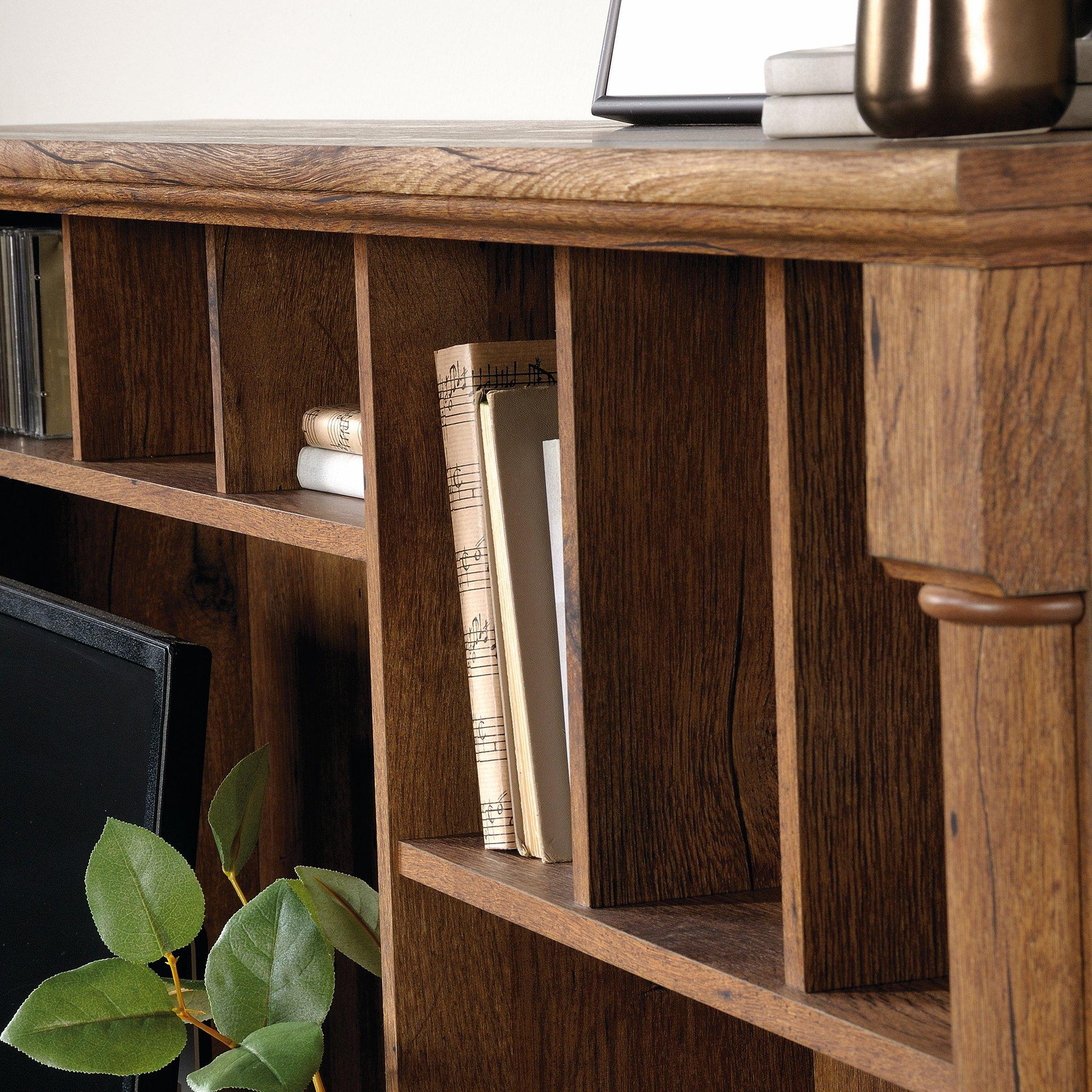 Sauder Palladia Computer Desk with Hutch, Home Office Desk with Drawers, File Cabinet Storage Drawer, Cable Management, Keyboard Tray, in Vintage Oak finish - Image 7
